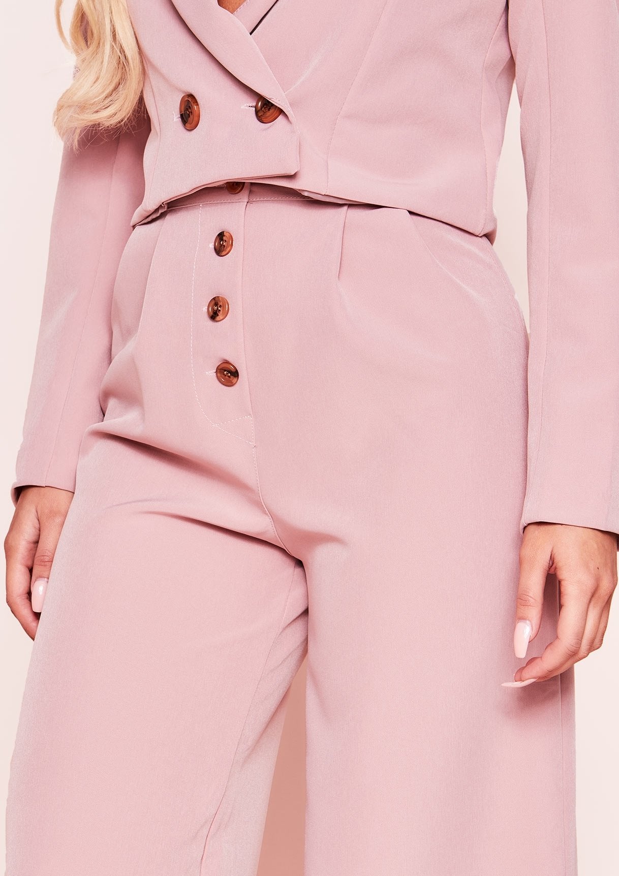 Meri Pink Button Wide Leg Culottes