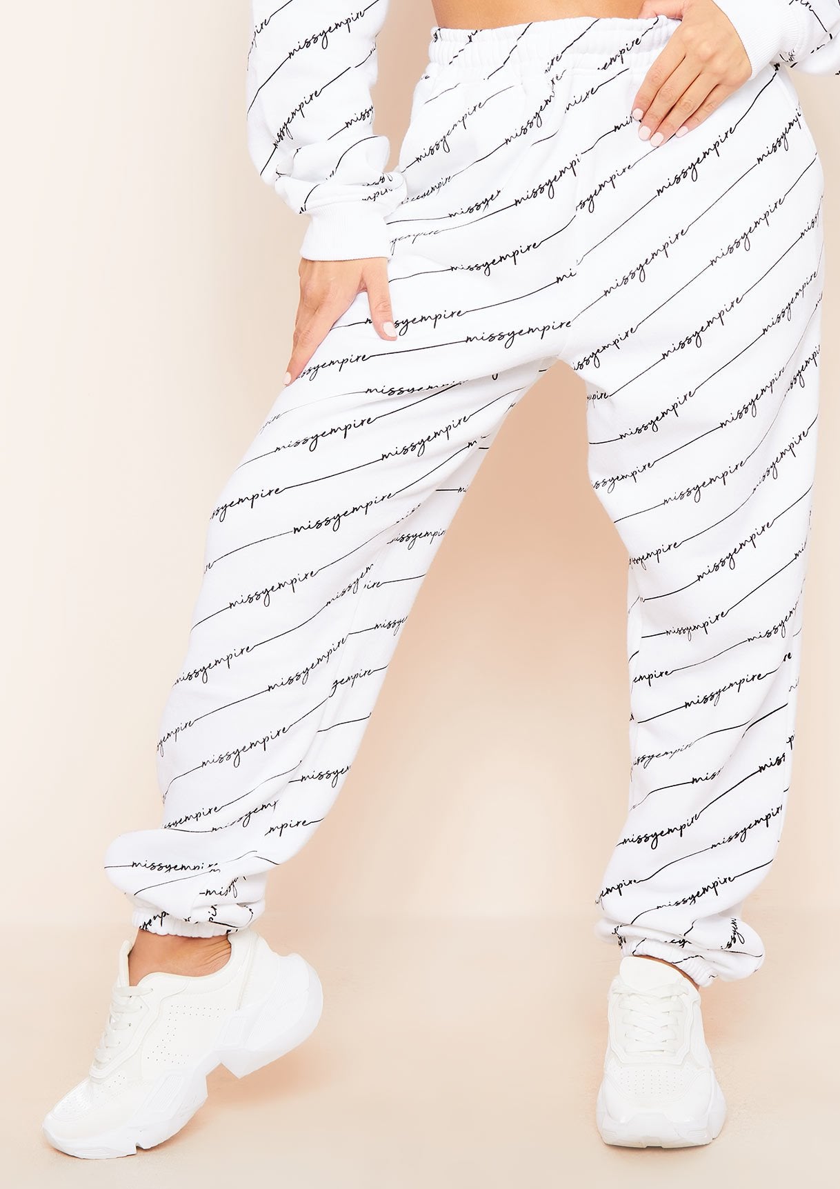 Eliora White Missy Empire Repetitive Slogan Joggers