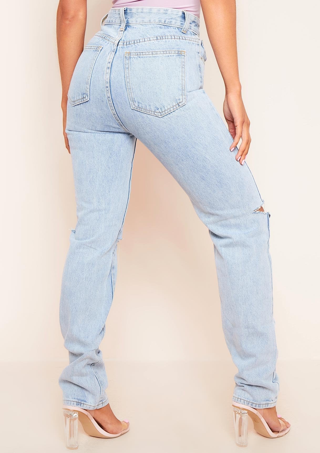 Kady Blue Slashed Knee Straight Leg Jeans