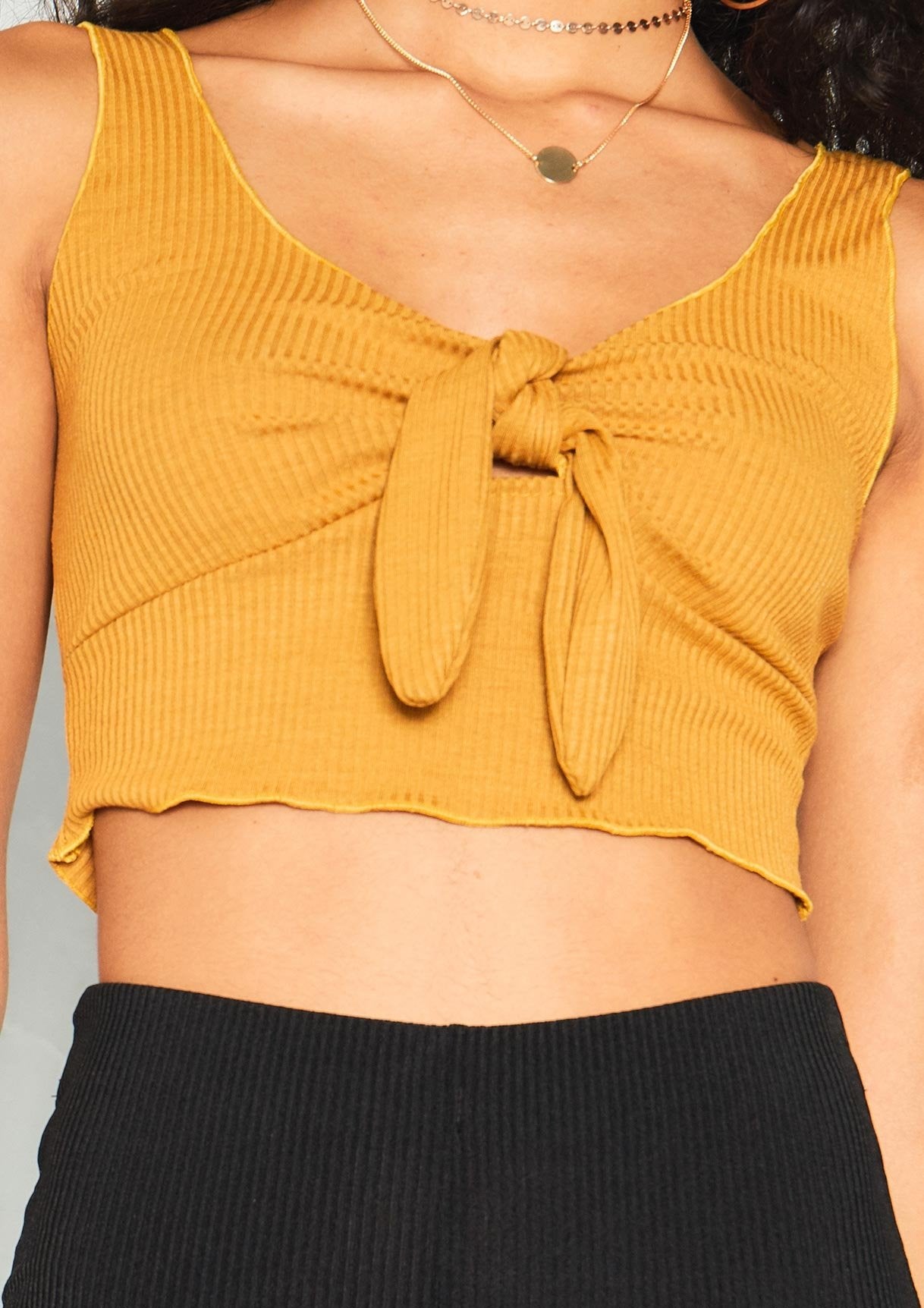 Iggy Mustard Ribbed Tie Chest Crop Top