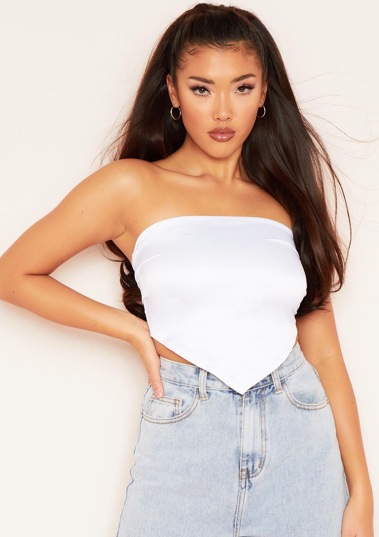 Layla White Satin Tie Back Bandana Crop Top