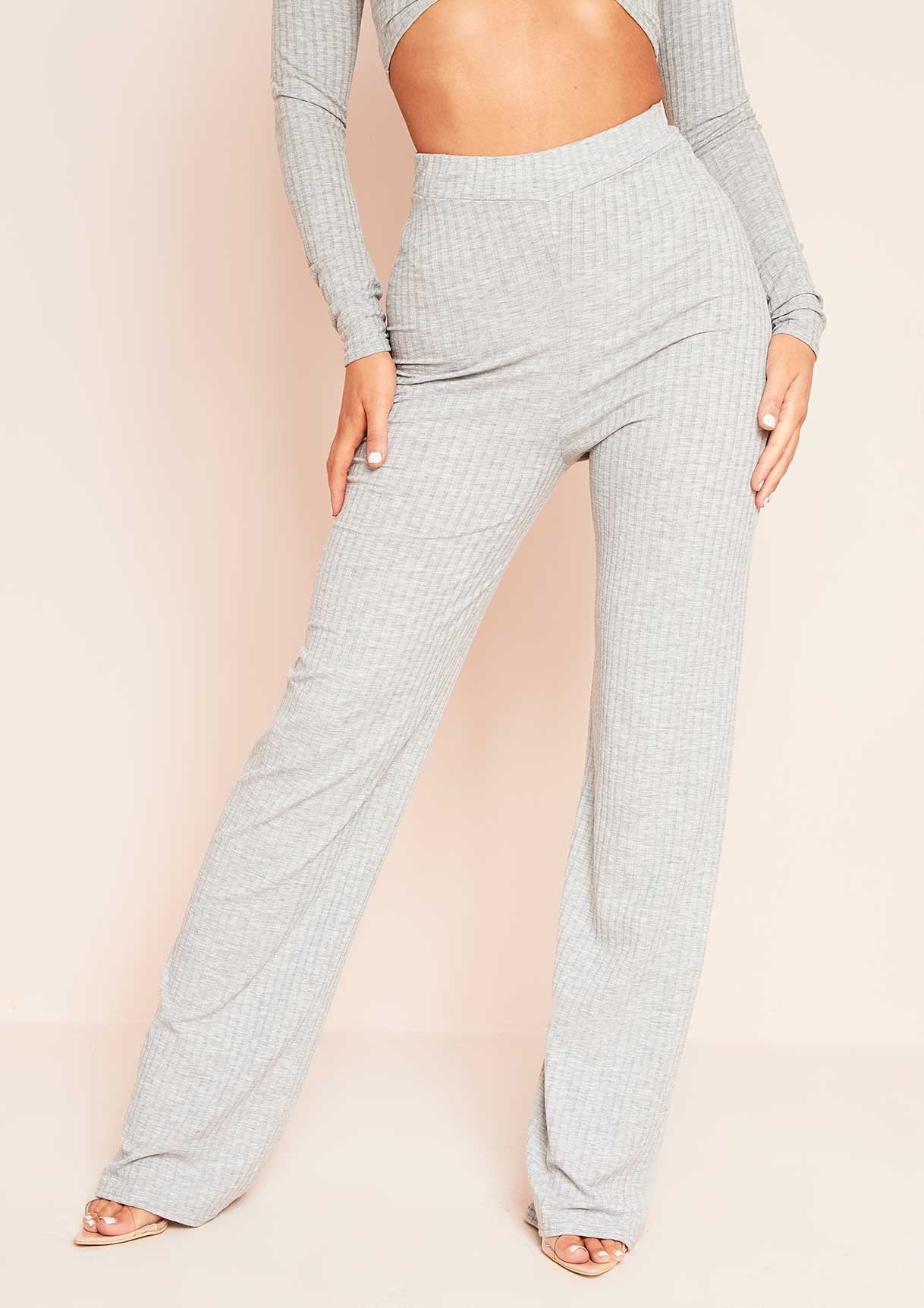 Aubrey Grey Mix & Match Ribbed Lounge Wide Leg Trousers