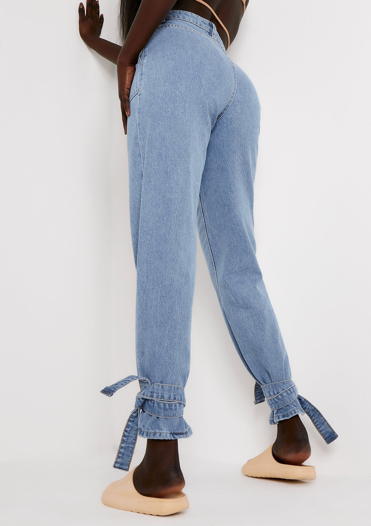 Margot Light Wash Denim Tie Ankle Mom Jeans