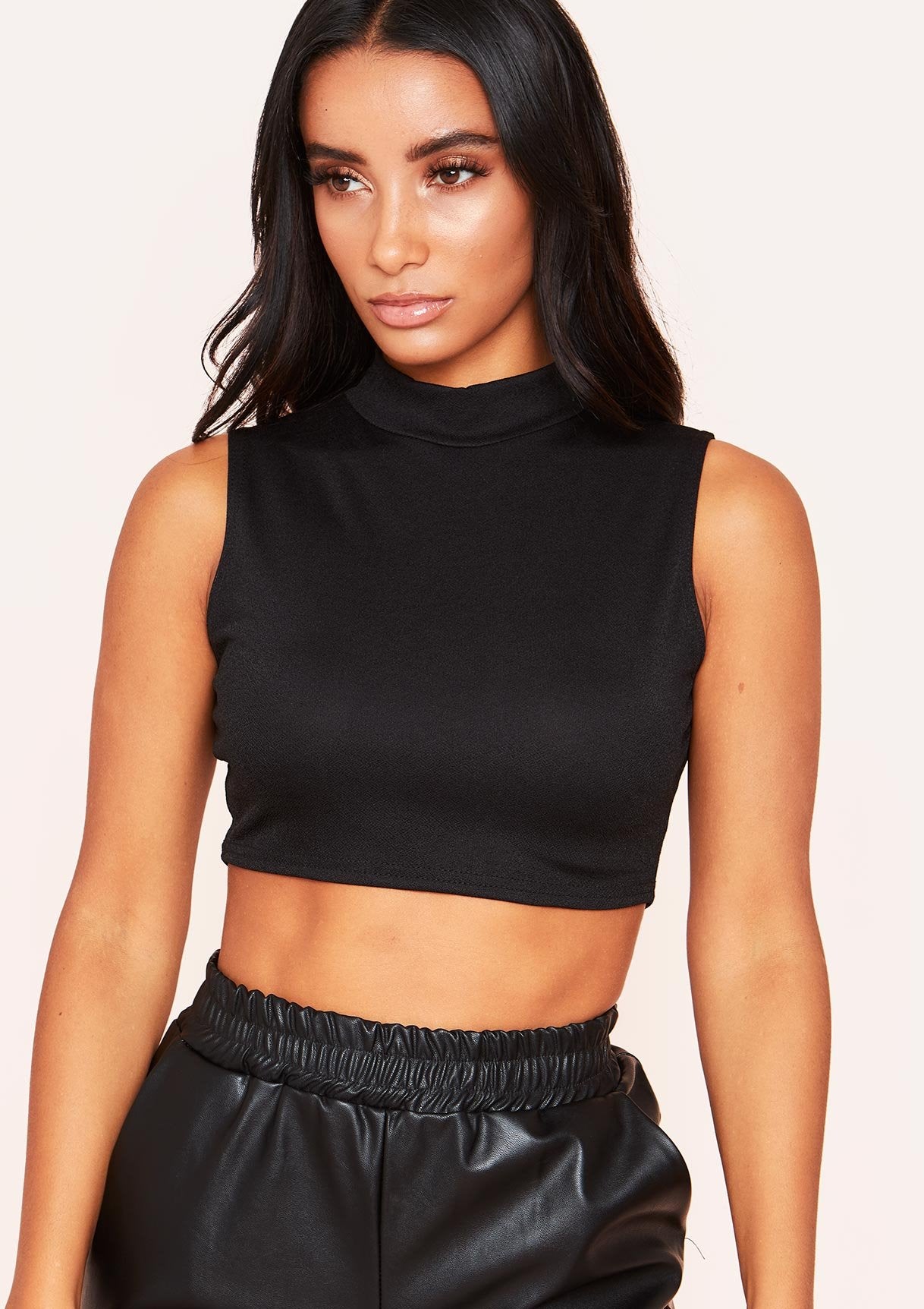 Kylee Black High Neck Racer Crop Top