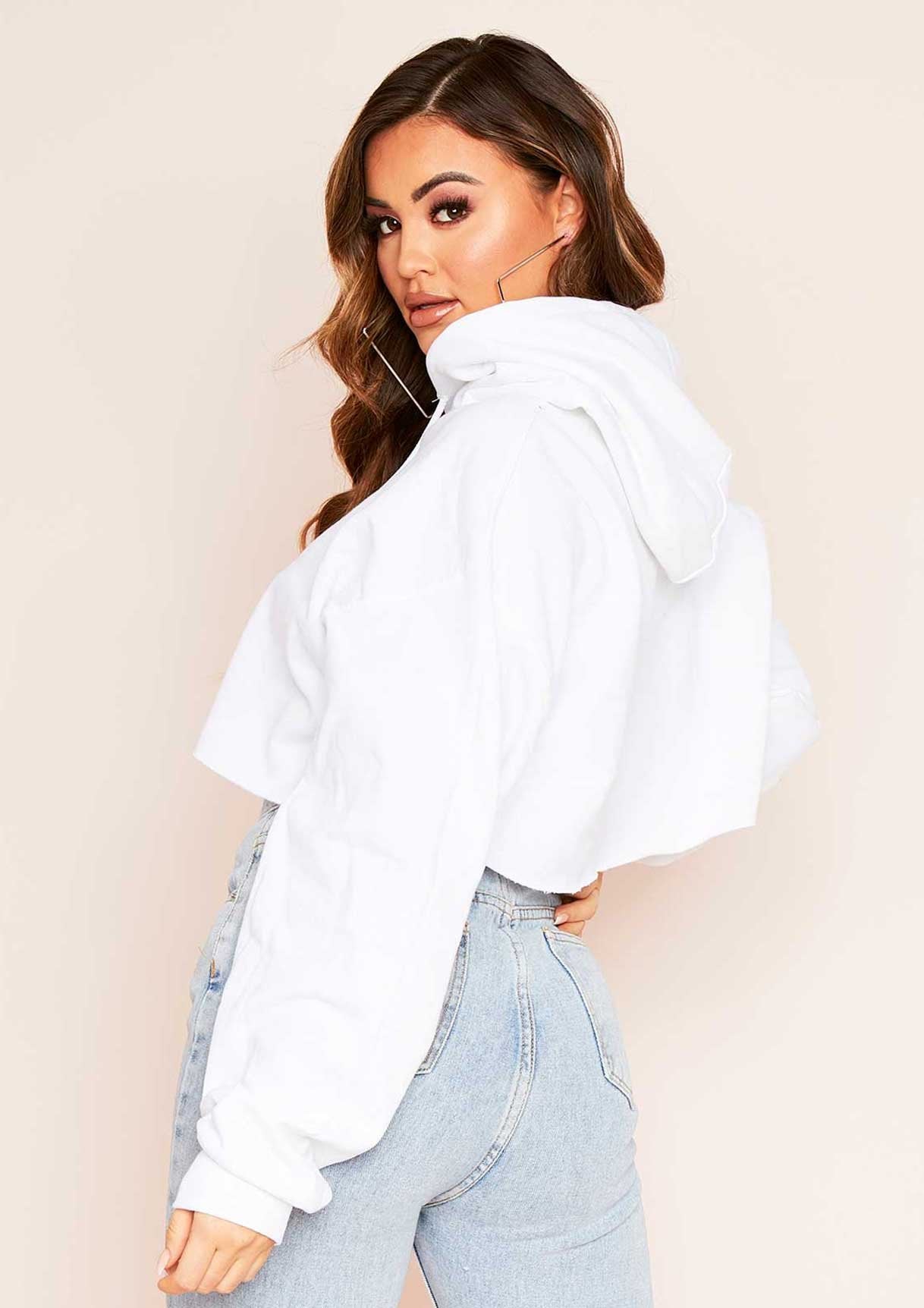 Aaliyah White Cropped Hoody