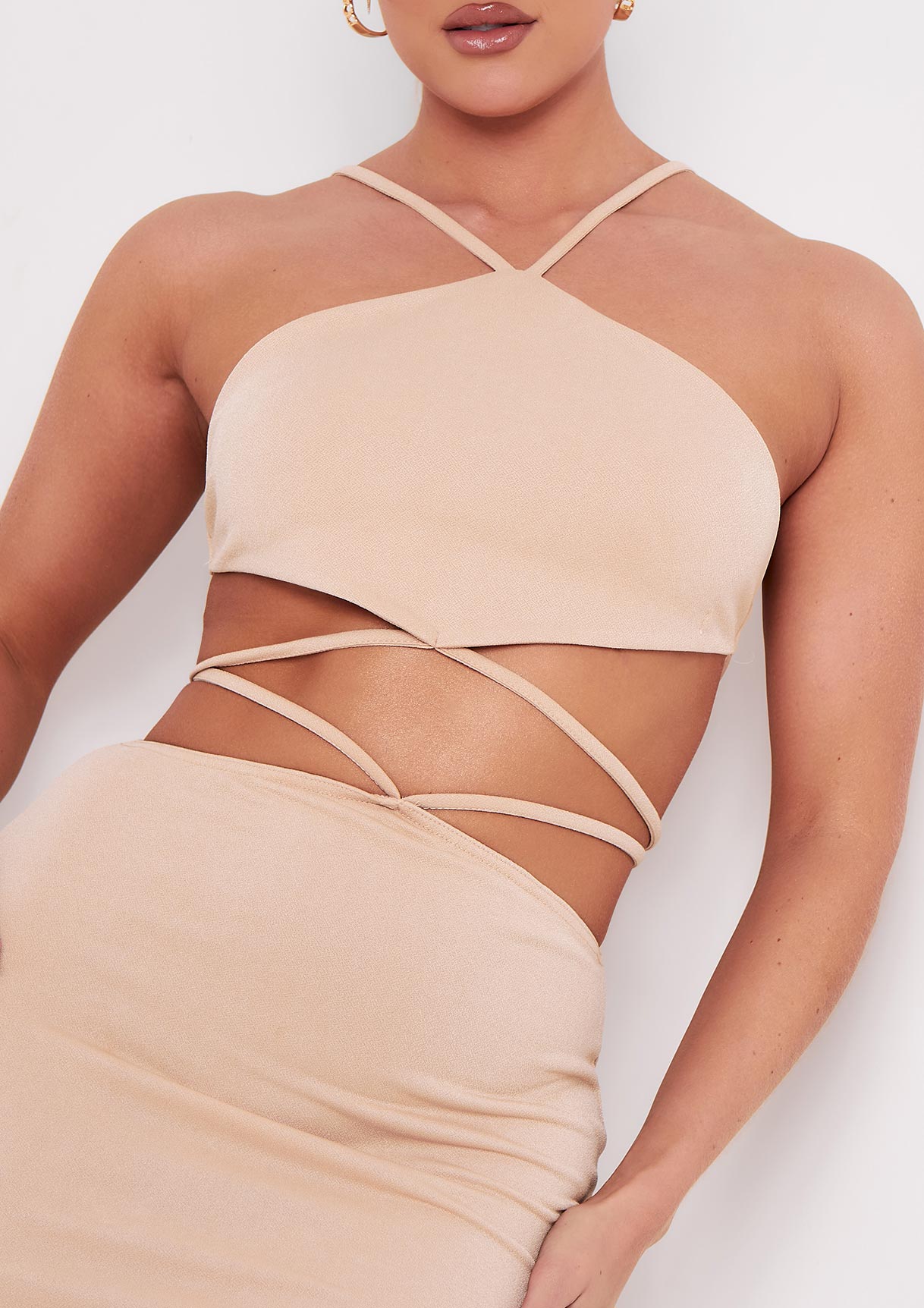 Kaiya Stone Cross Strap Pointed Hem Crop Top