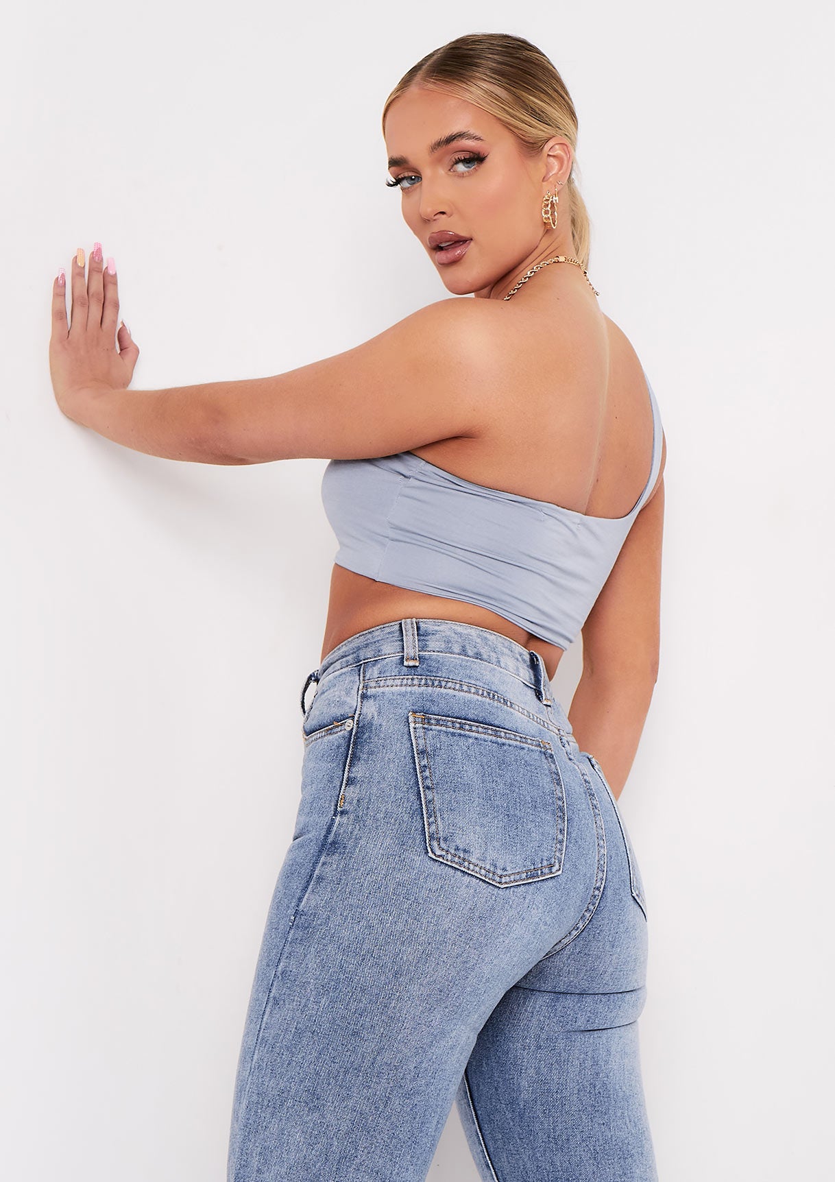 Hannah Blue Double Thick One Shoulder Crop Top