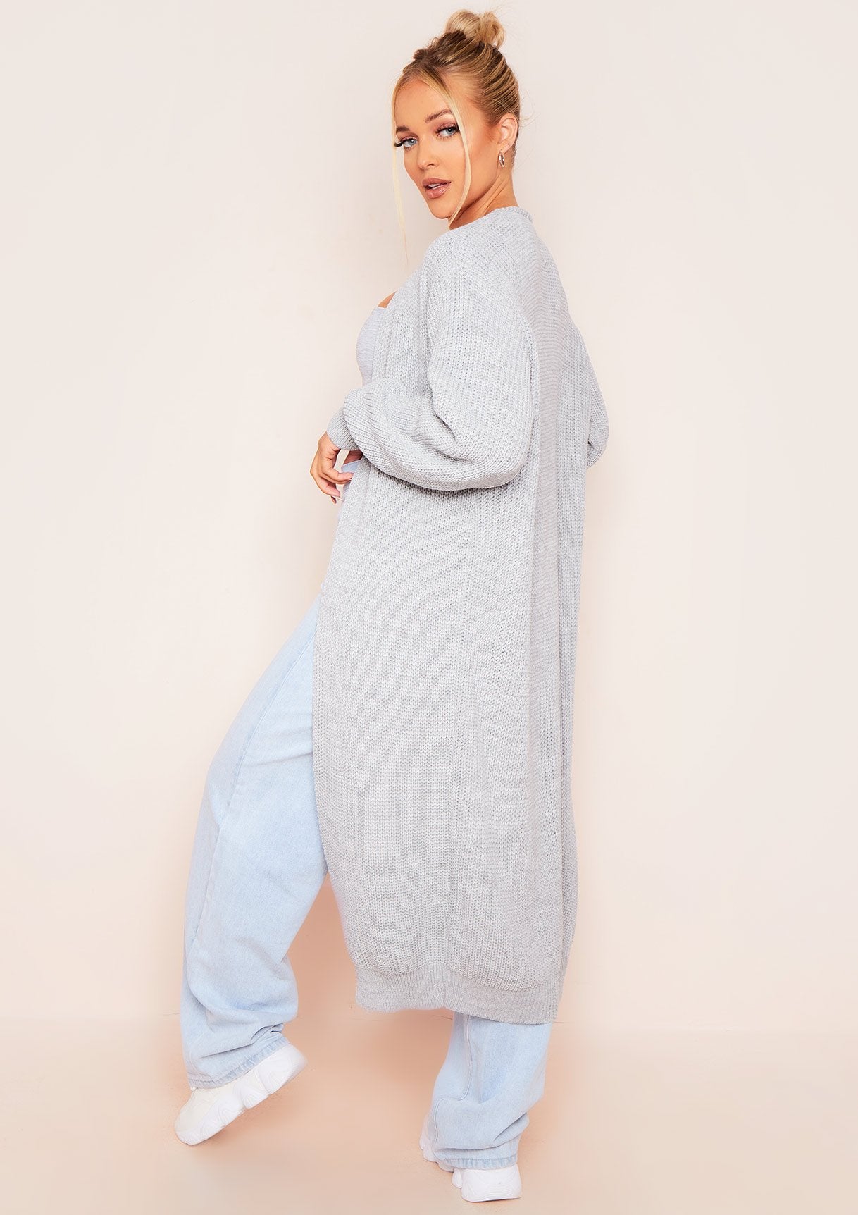 Addie Light Grey Longline Knit Cardigan