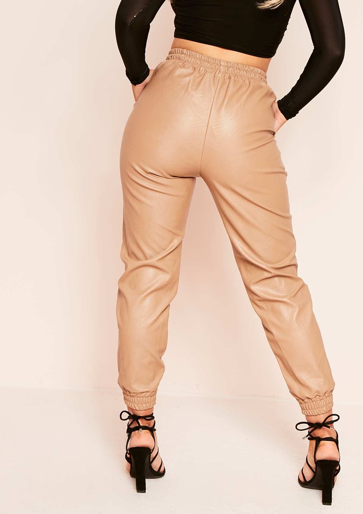 Lucy Beige Faux Leather Joggers