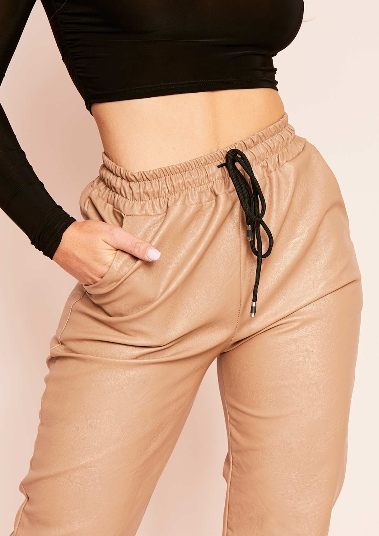 Lucy Beige Faux Leather Joggers