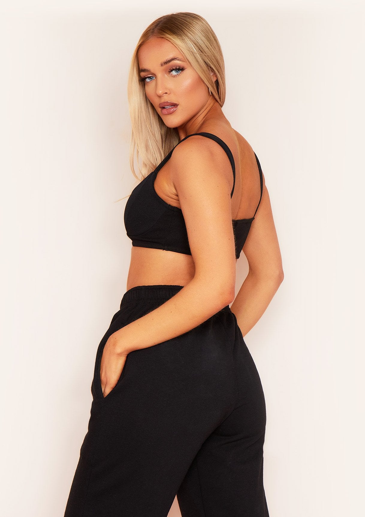 CariDee Black Ribbed Cupped Bralet Crop Top