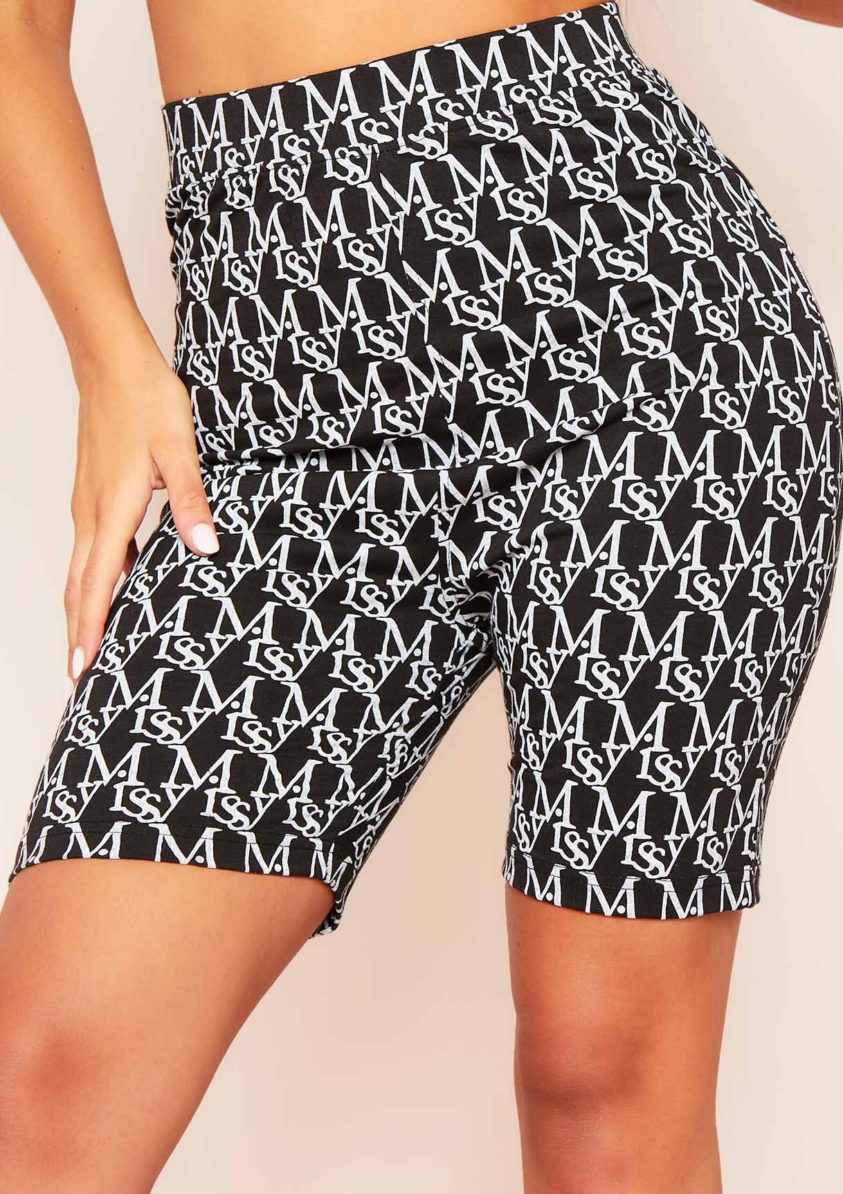 Hariet Black High Waist Missy Print Branded Cycle Shorts