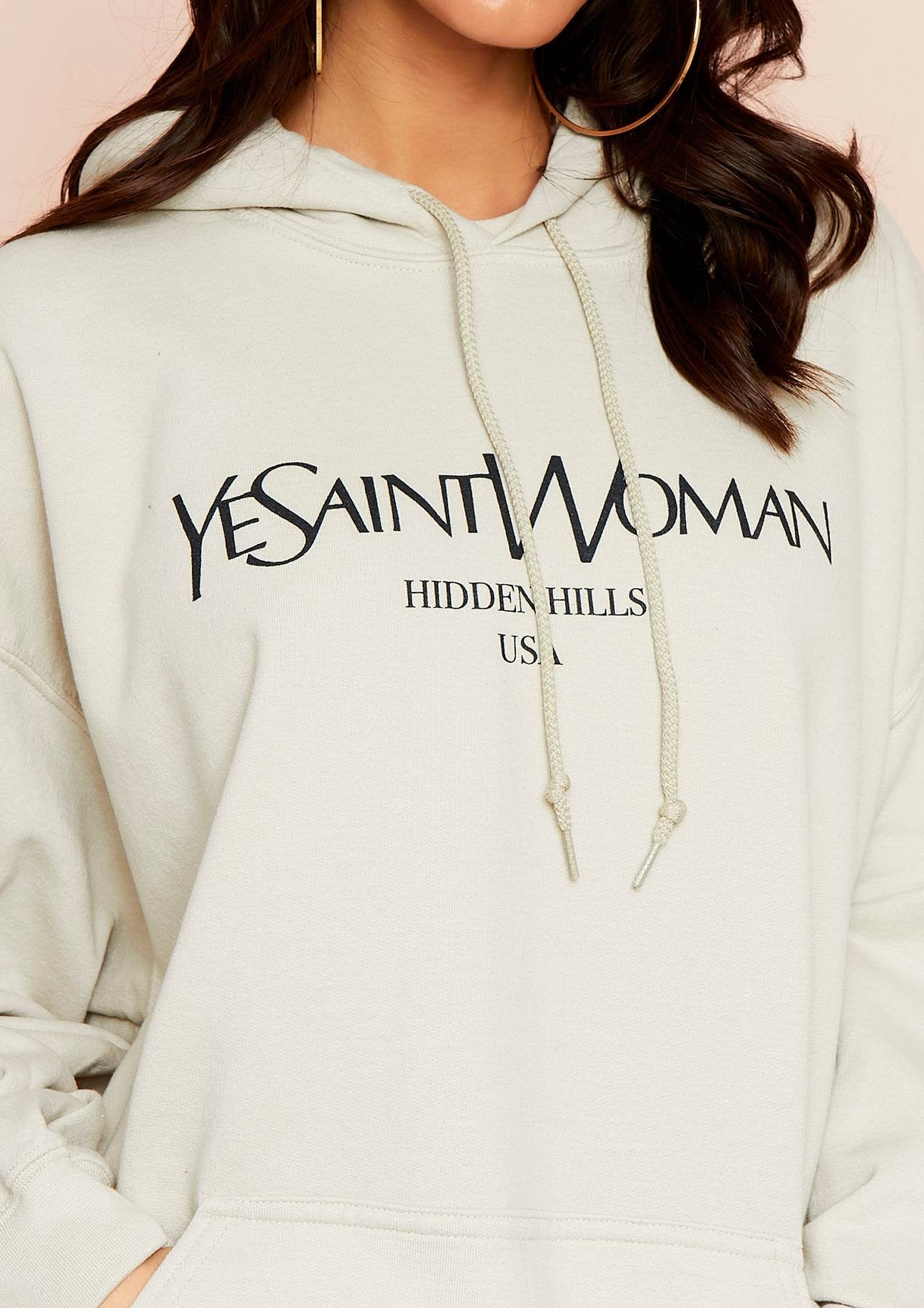 Ava Sand Woman Slogan Oversized Hoodie