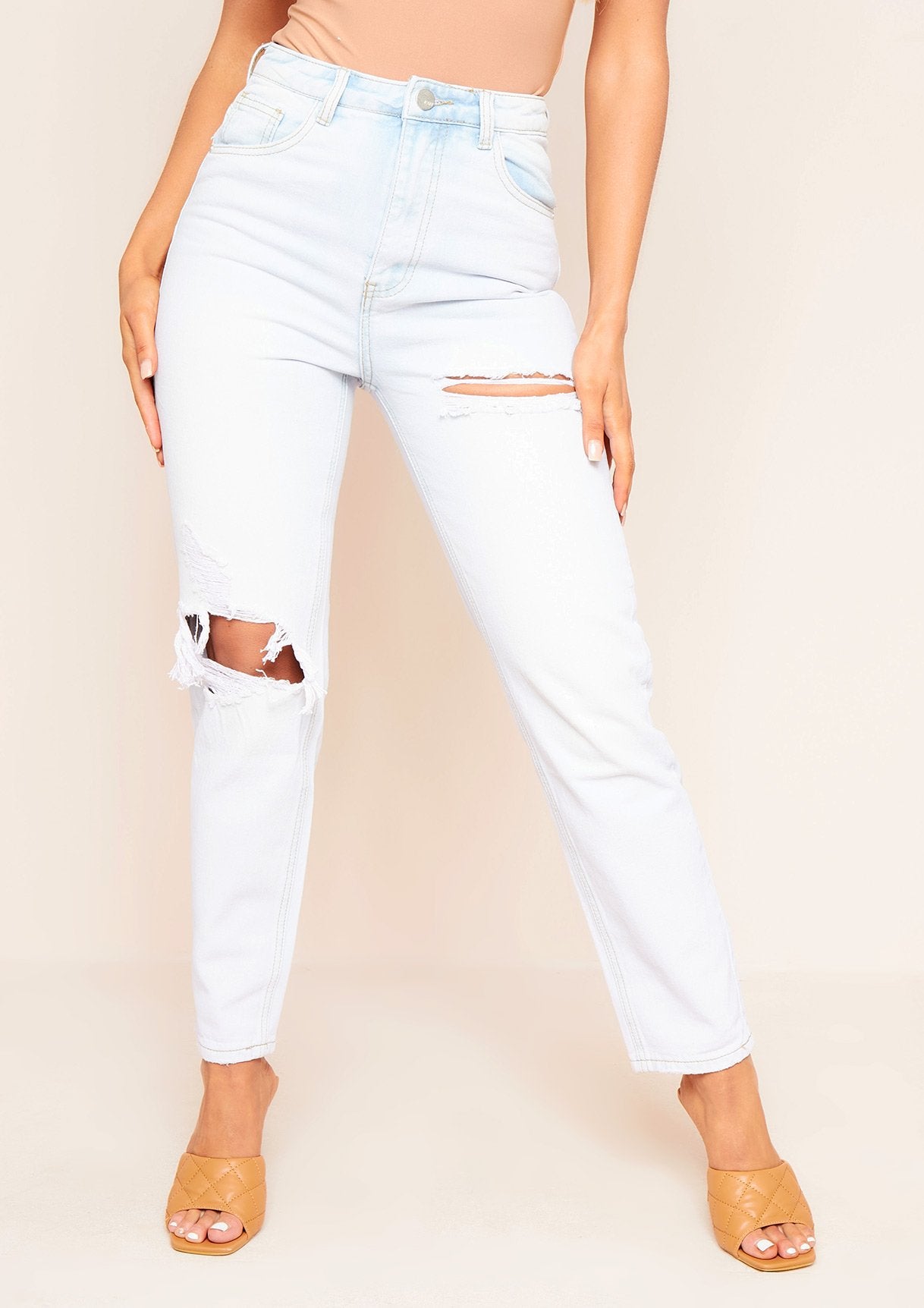 Jasmine Denim Light Wash Ripped Mom Jeans