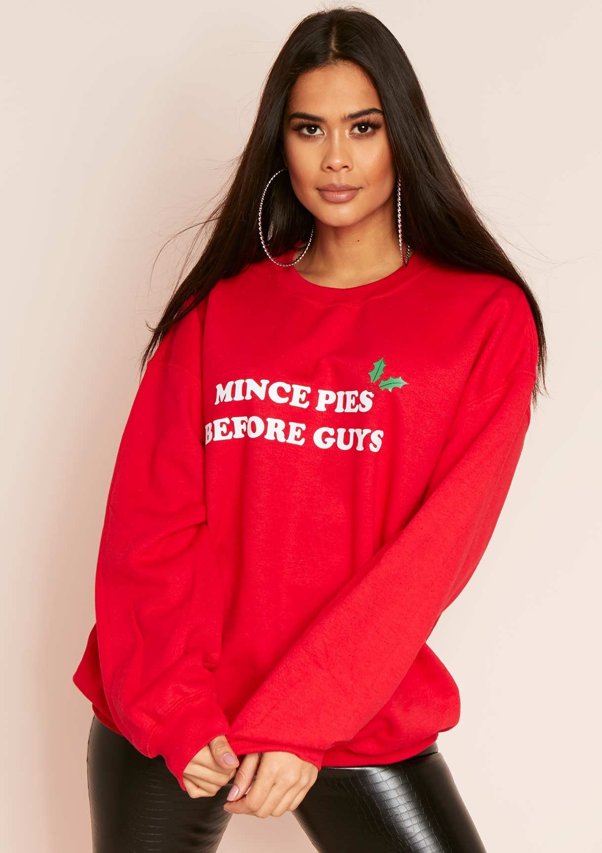 Lissy Red 'Mince Pies Before Guys' Christmas Slogan Sweatshirt