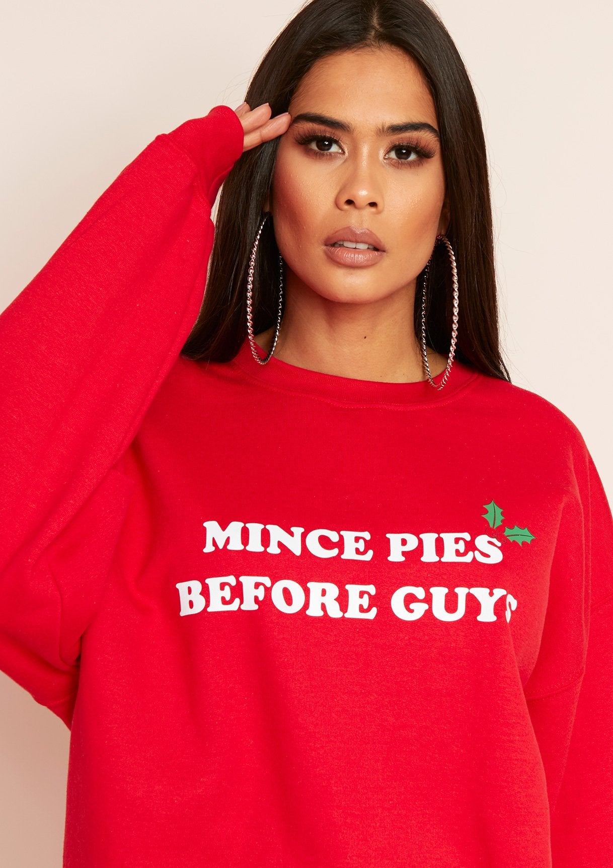 Lissy Red 'Mince Pies Before Guys' Christmas Slogan Sweatshirt