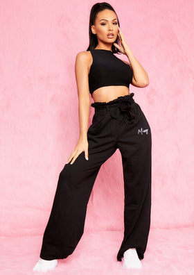 Missy Empire Black Satin Wide Leg Trousers  New Look