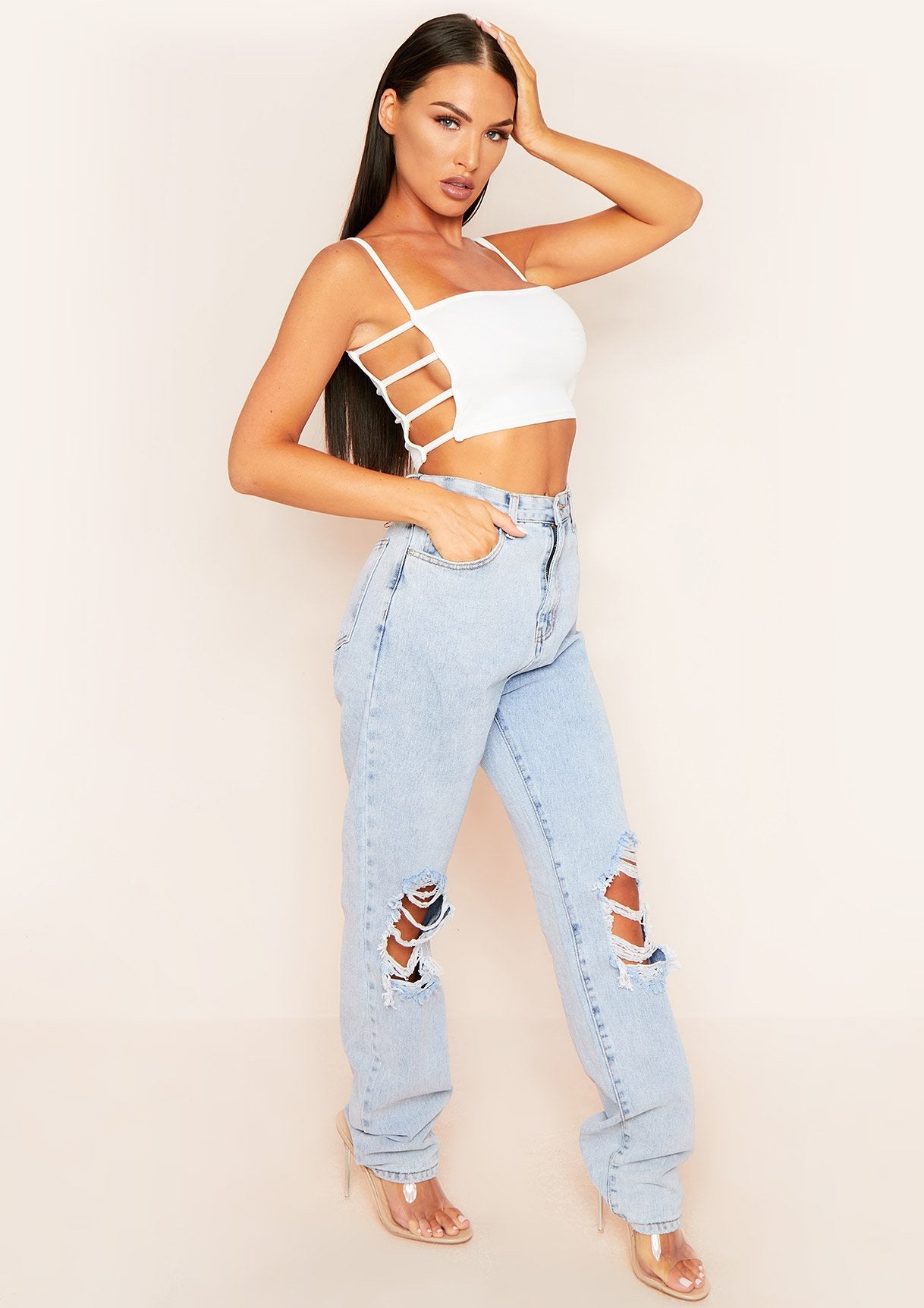 Kate White Strappy Cut Out Sides Crop Top