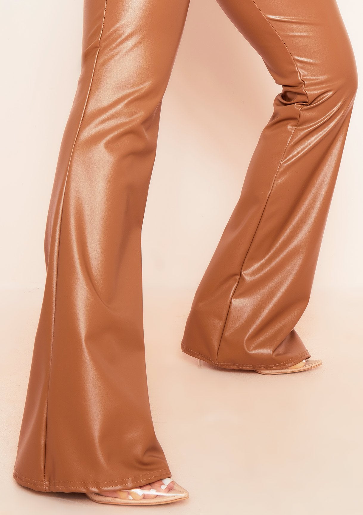 Kendra Brown Vegan Leather PU Flared Trousers