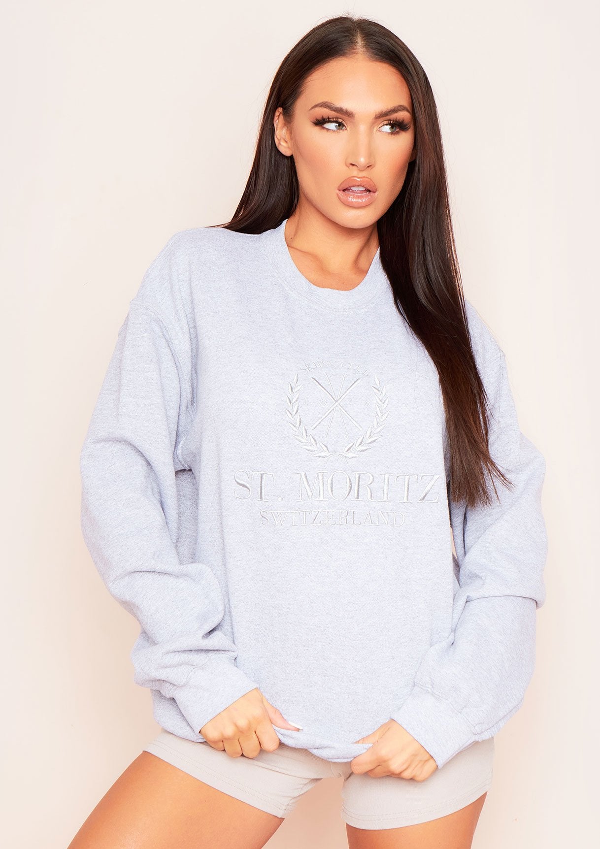 Halyn Grey St. Moritz Slogan Oversized Sweatshirt