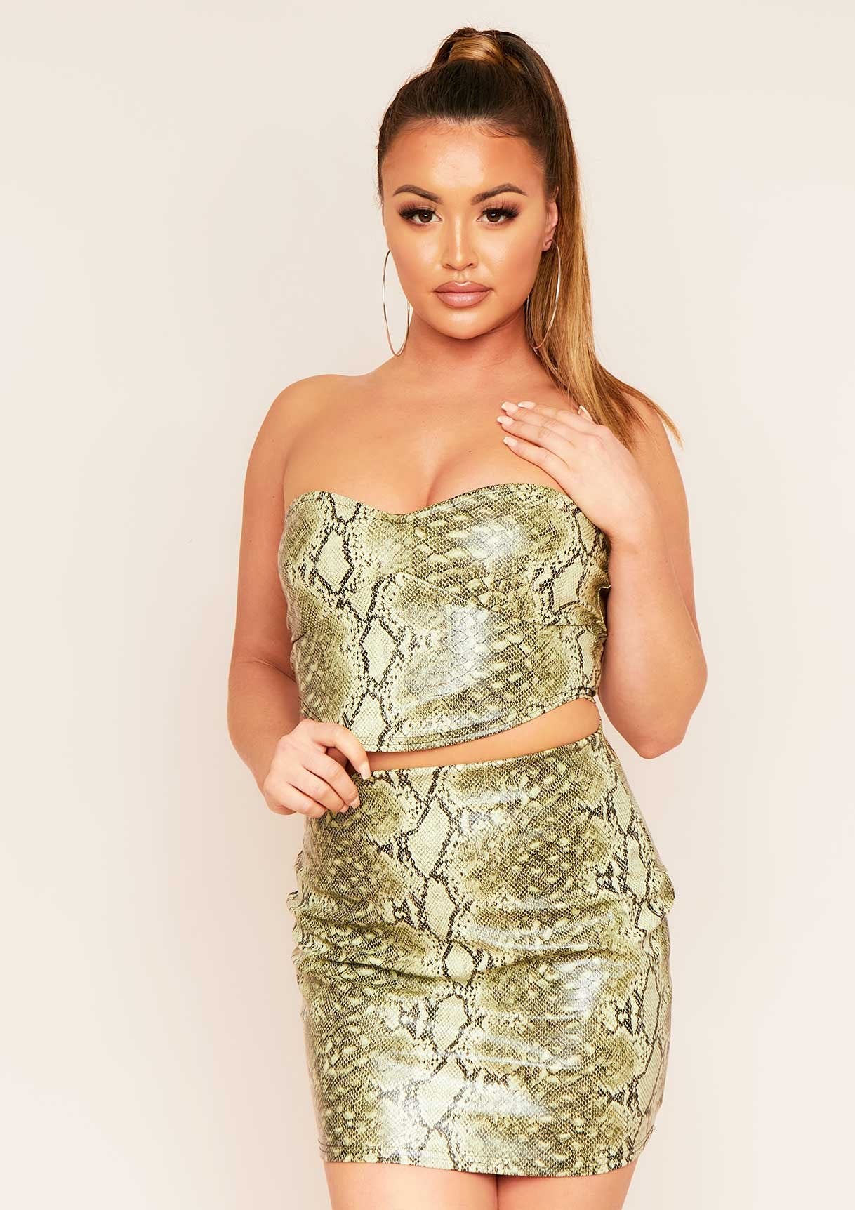 Dianah Green Vegan Leather Snake Print Cupped Crop Top Bralet Corset