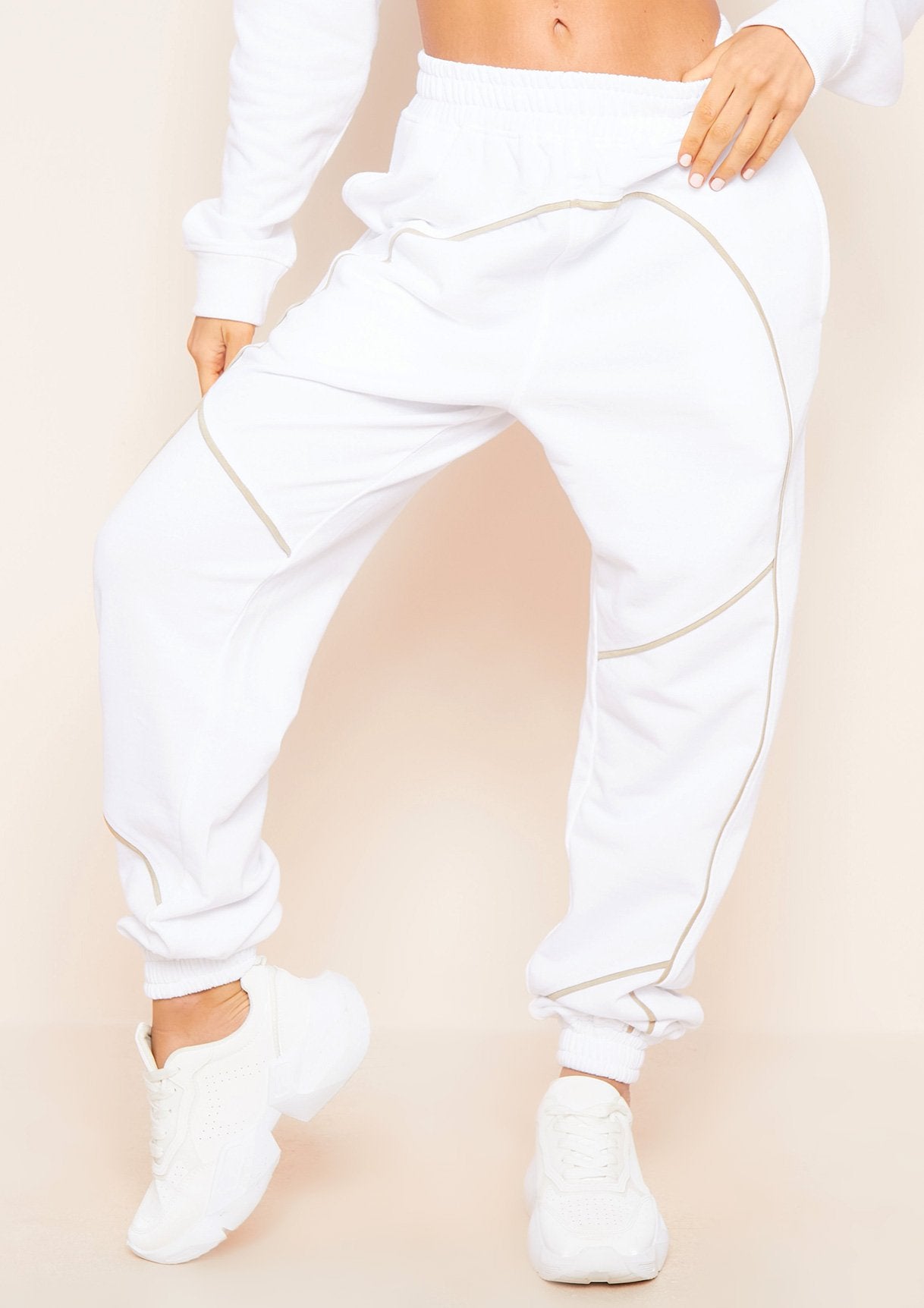 Jasmin White Contrast Binding Detail Jogger