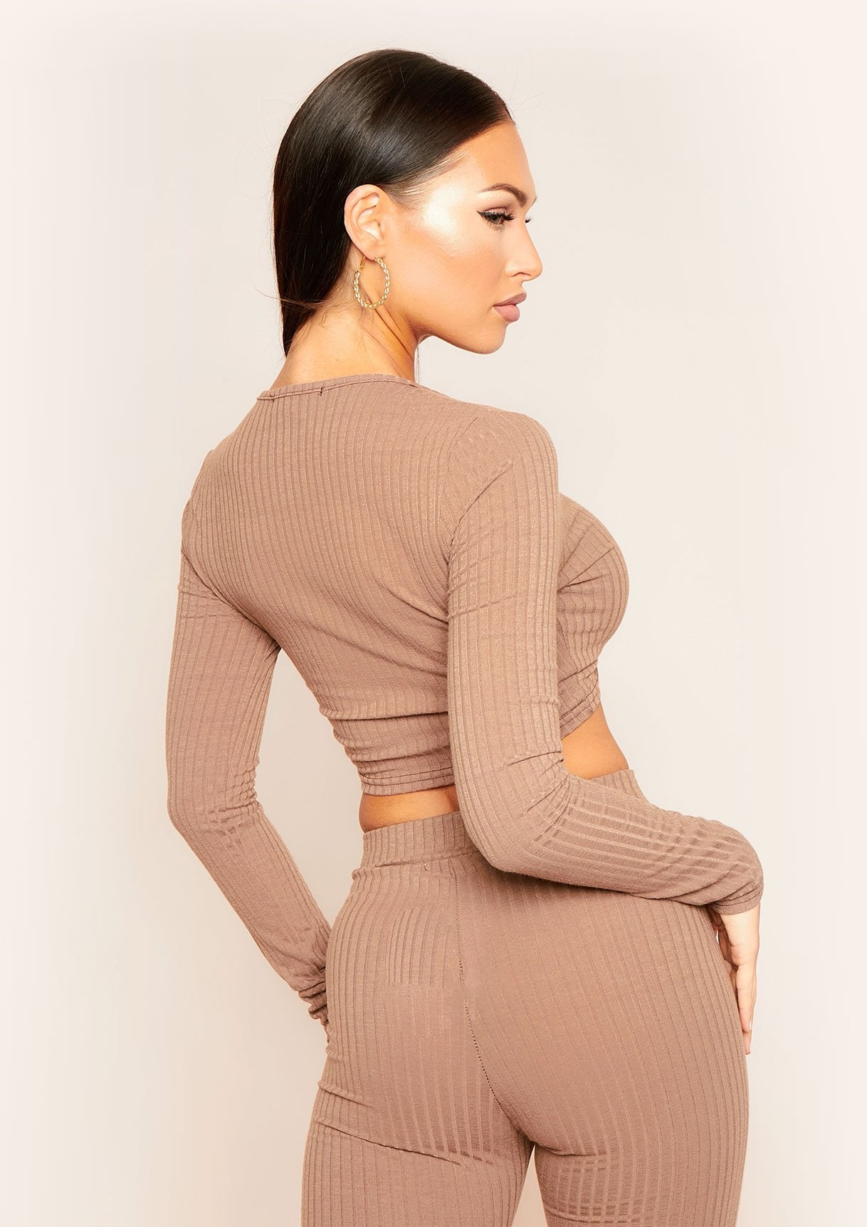 Ciera Mocha Mix & Match Ribbed Twist Front Crop Top