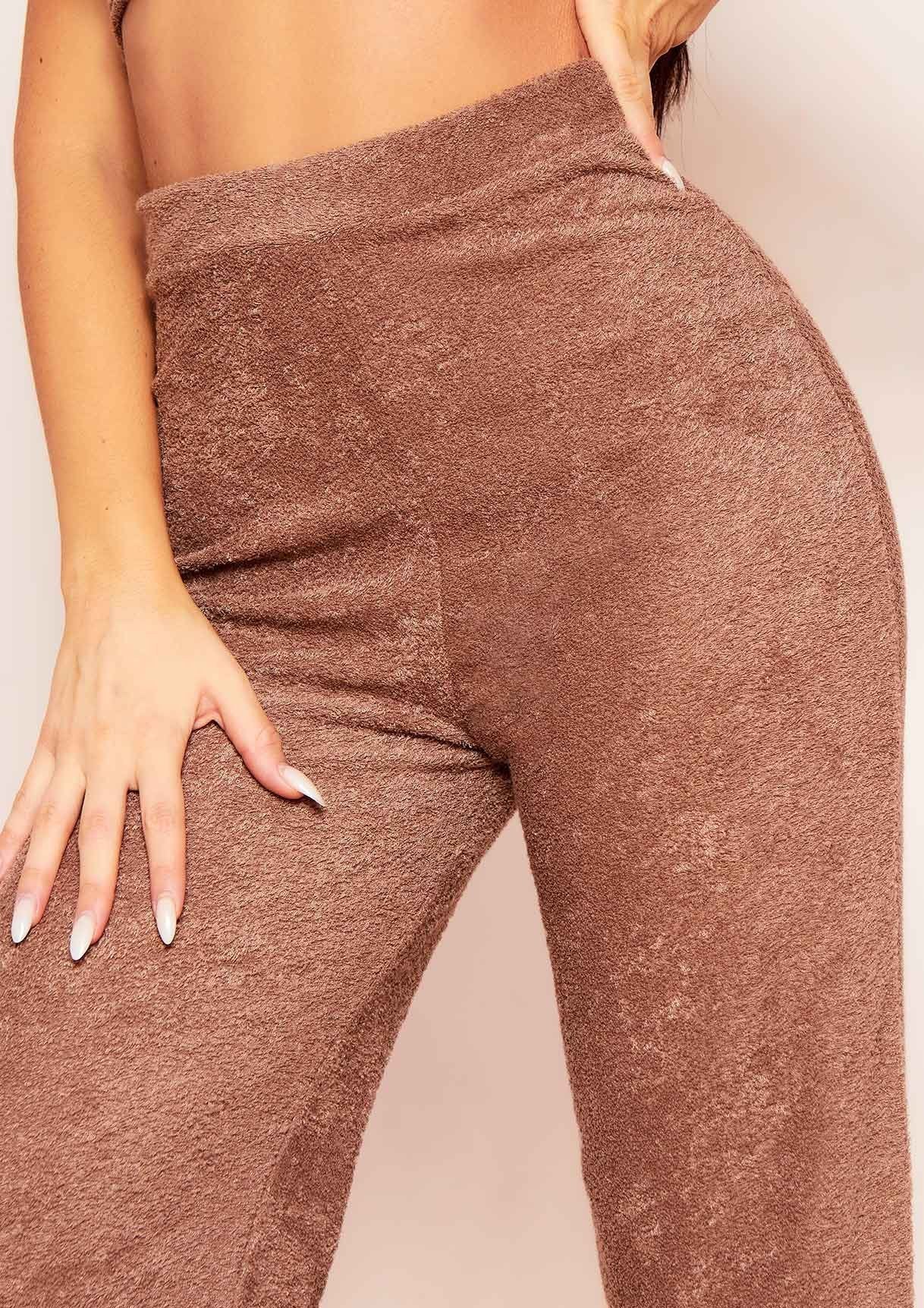 Arabella Mocha Soft Towelling Wide Leg Trousers