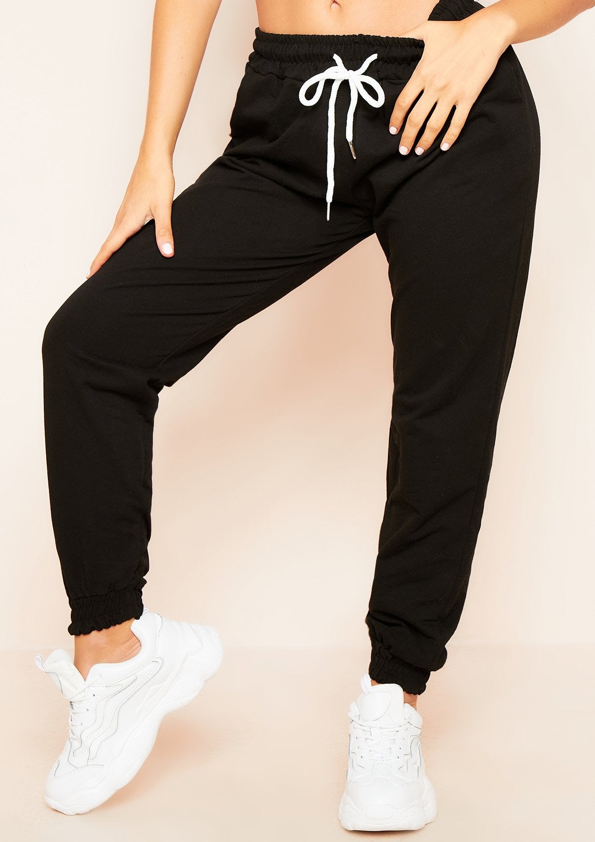 Marie Black Drawstring Casual Joggers