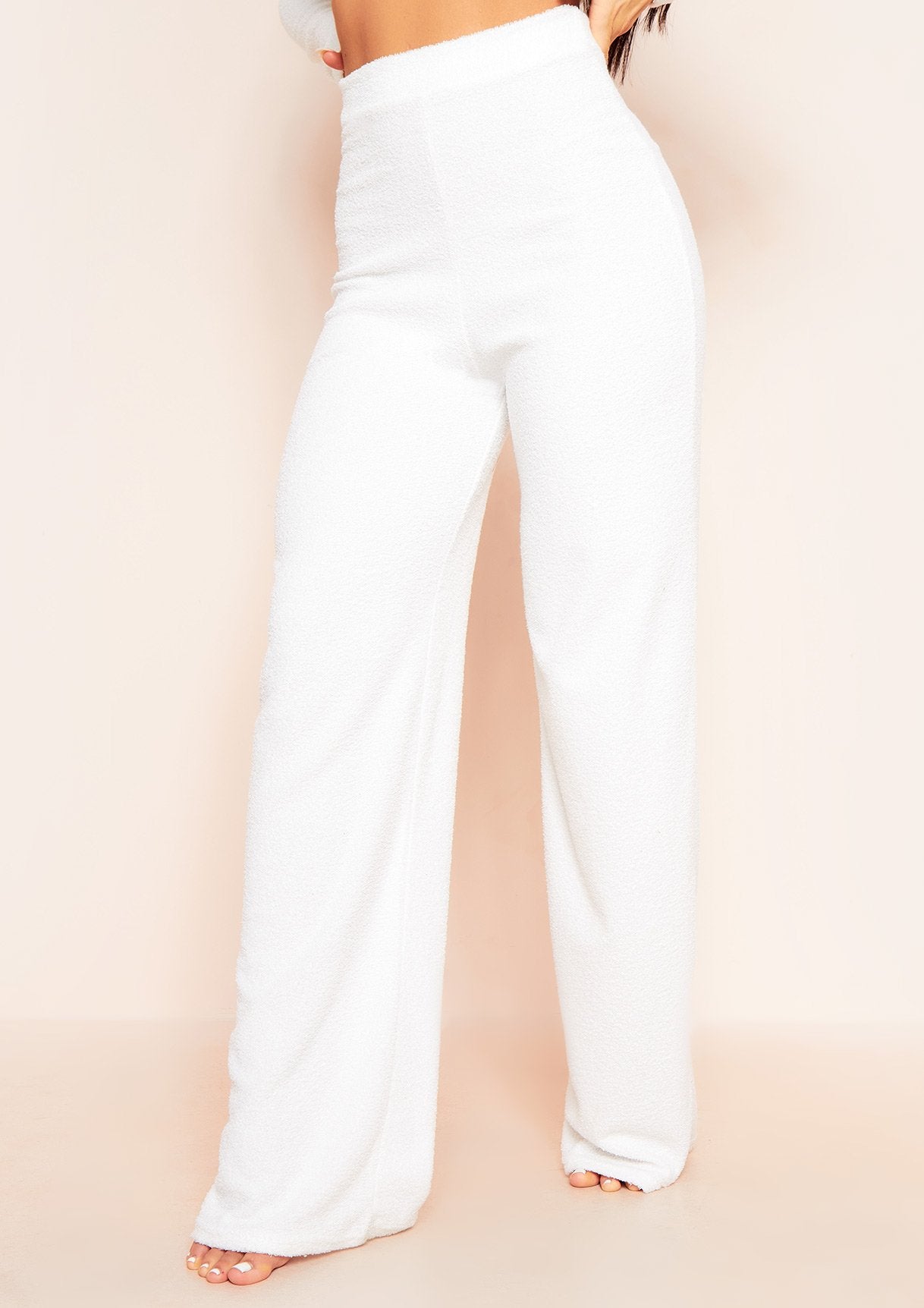 Arabella Cream Soft Towelling Wide Leg Trousers