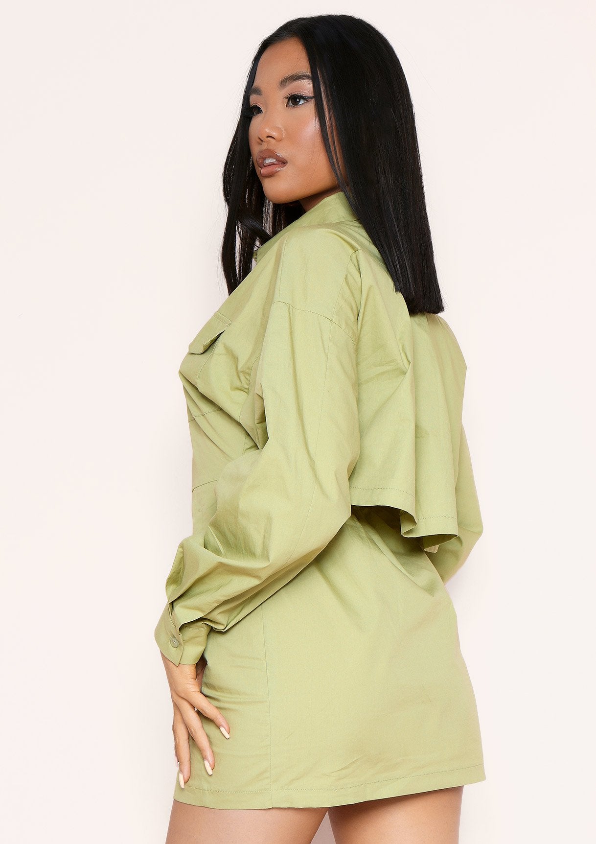 Cecilia Sage Green Pocket Front Back Detail Shirt Dress