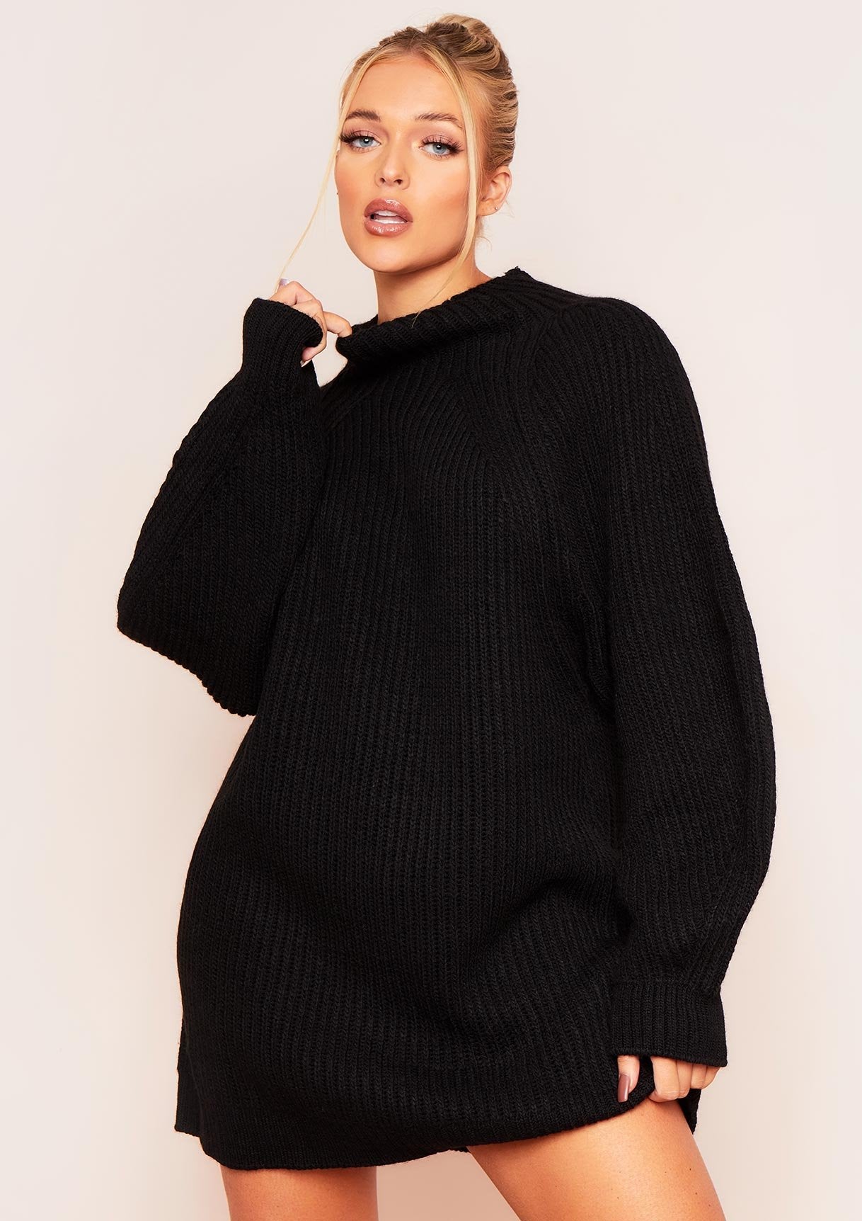 Amie Black Chunky Knit Jumper Dress