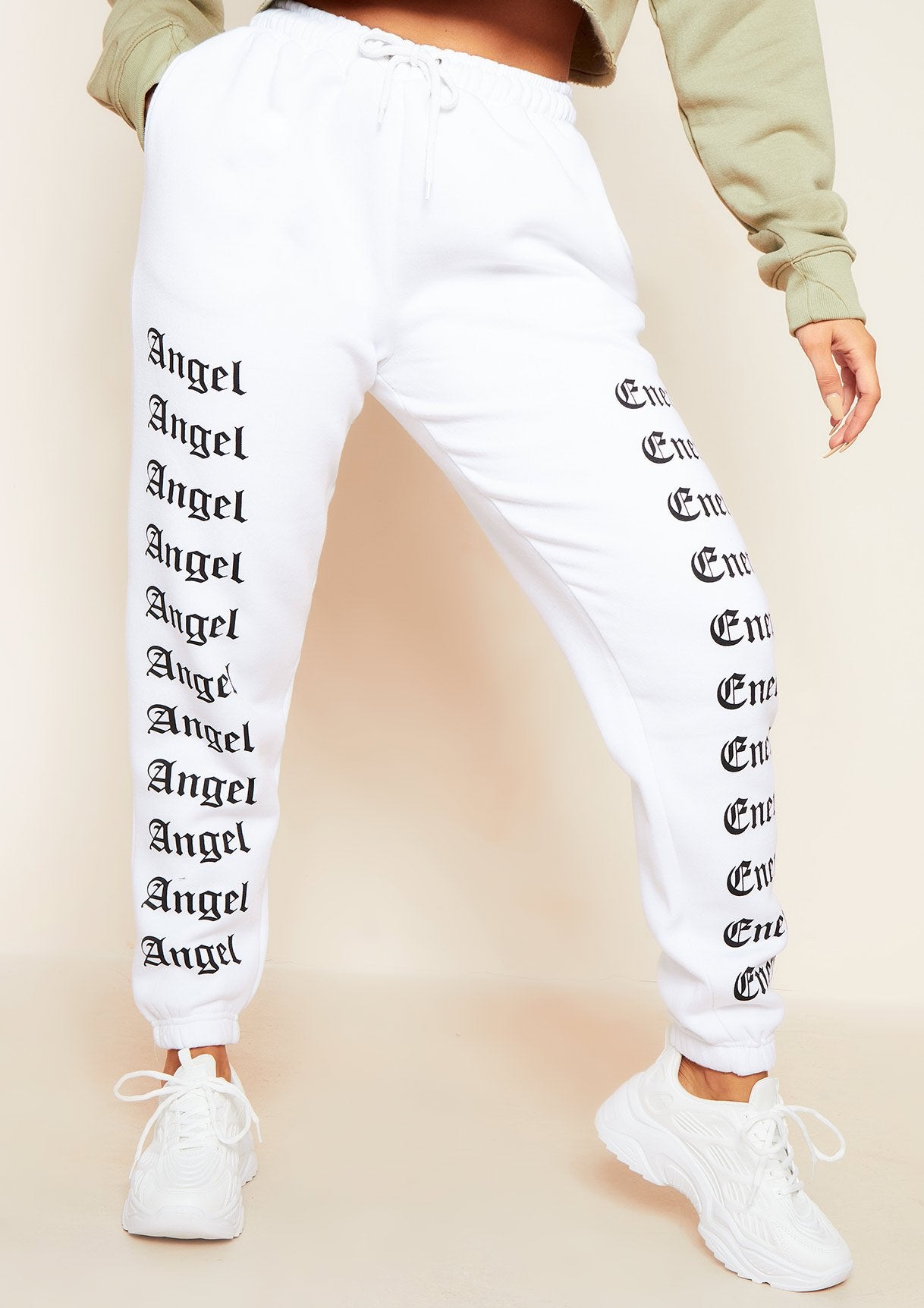 Melila White and Black  Angel Energy Slogan Joggers