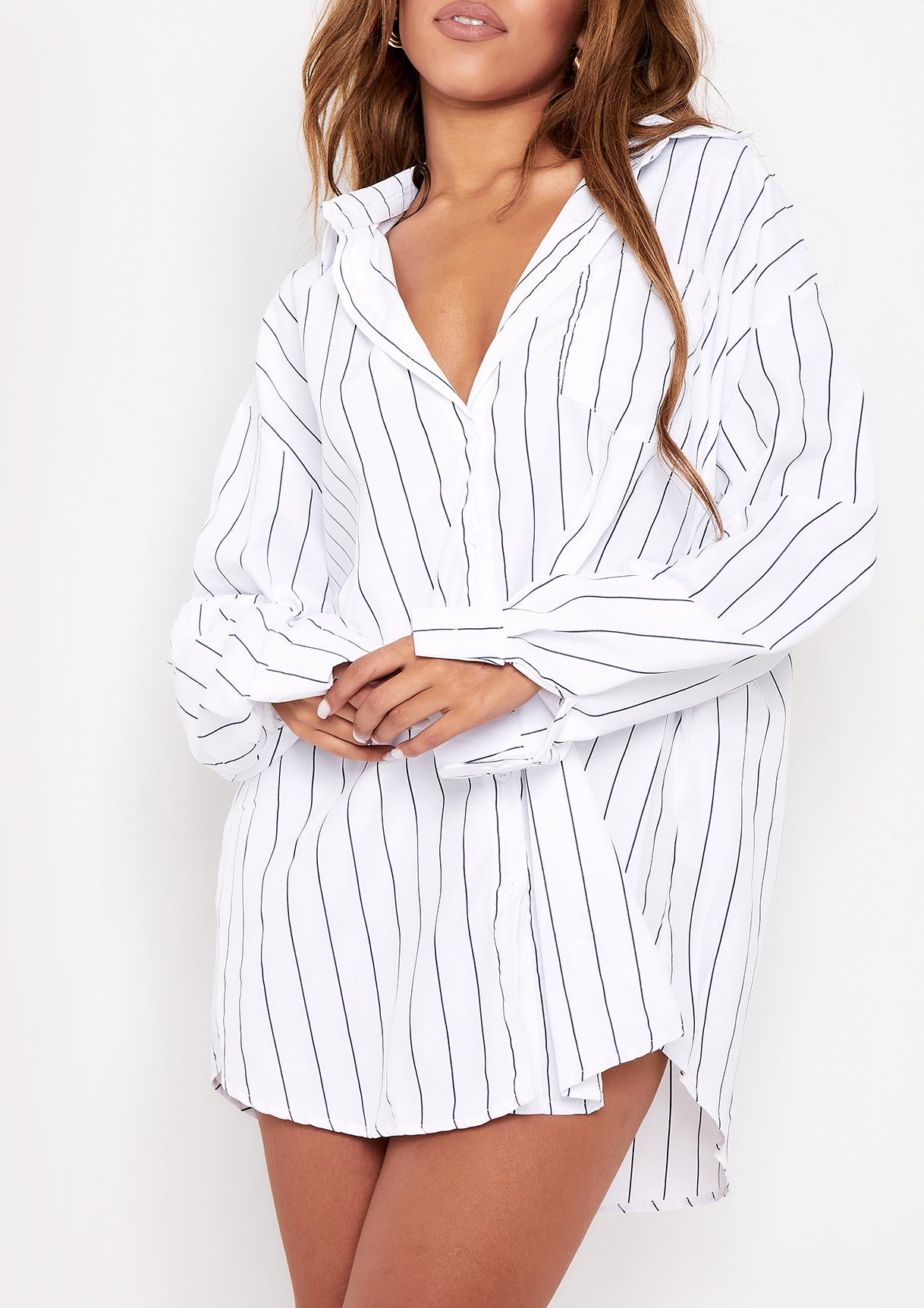 Lina White Pinstriped Oversized Shirt