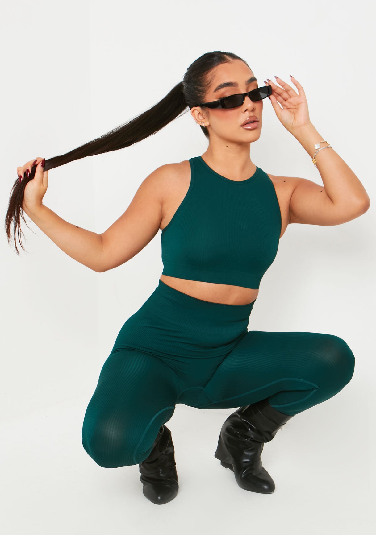 Cyndi Green Seamless Ribbed High Waisted Leggings