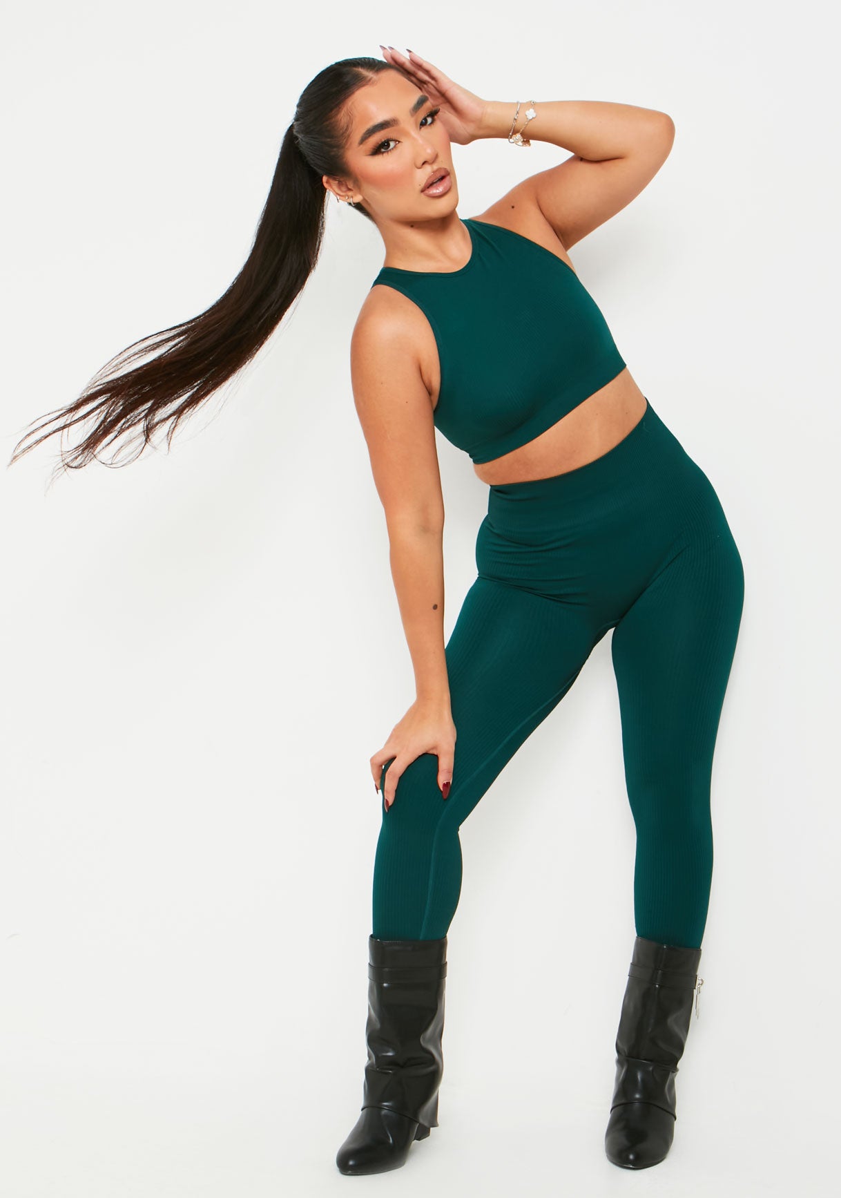 Cyndi Green Seamless Ribbed High Waisted Leggings