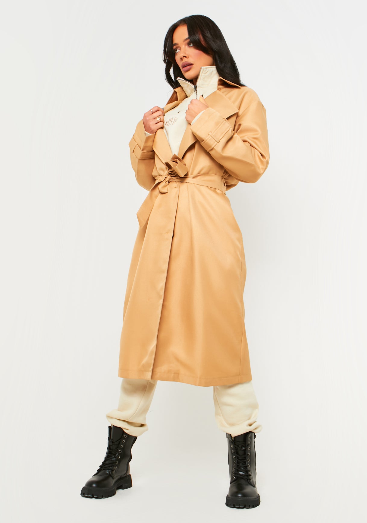 Janelle Beige Longline Classic Trench Coat