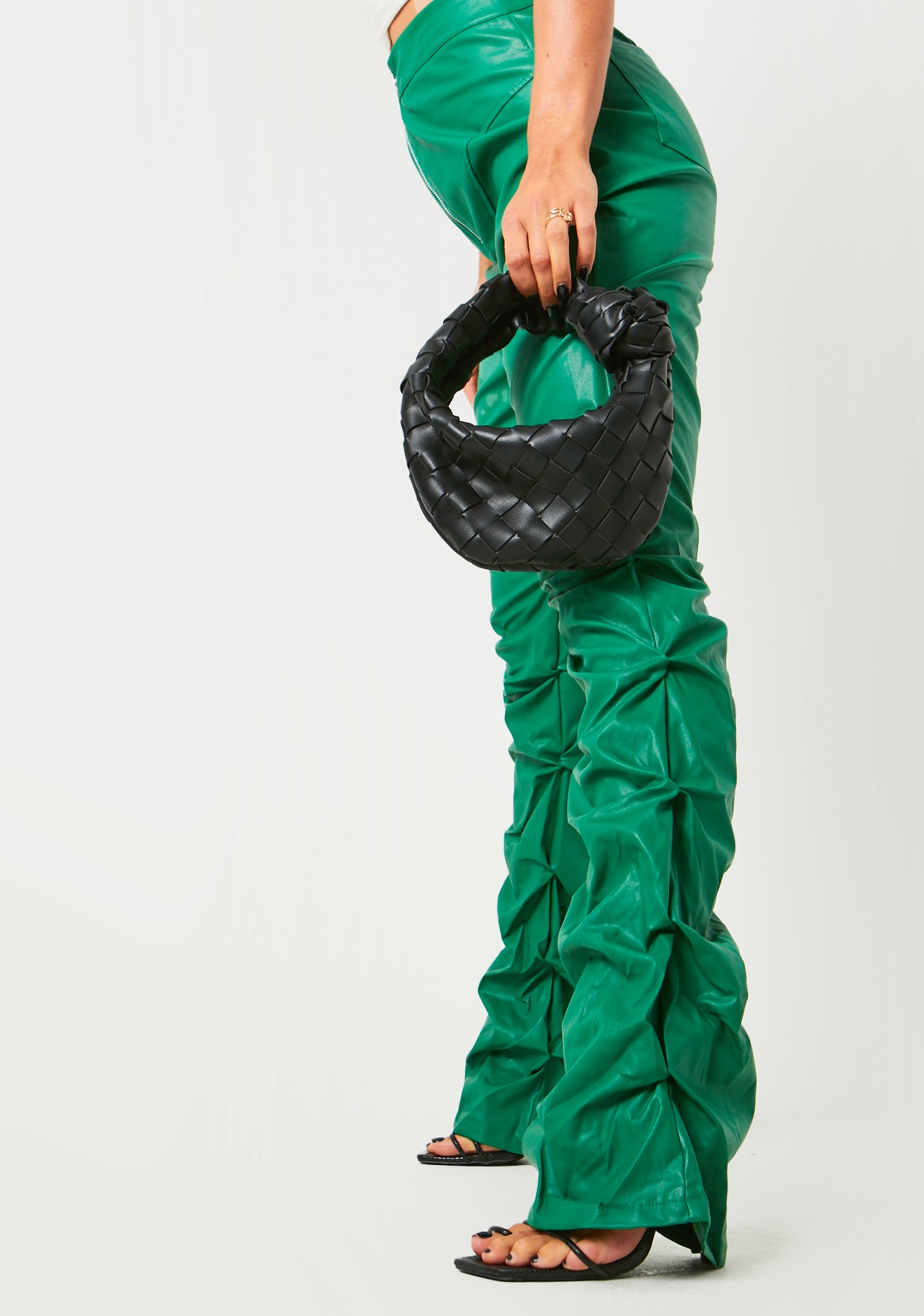 Darelle Green High Waisted Ruched PU Trousers