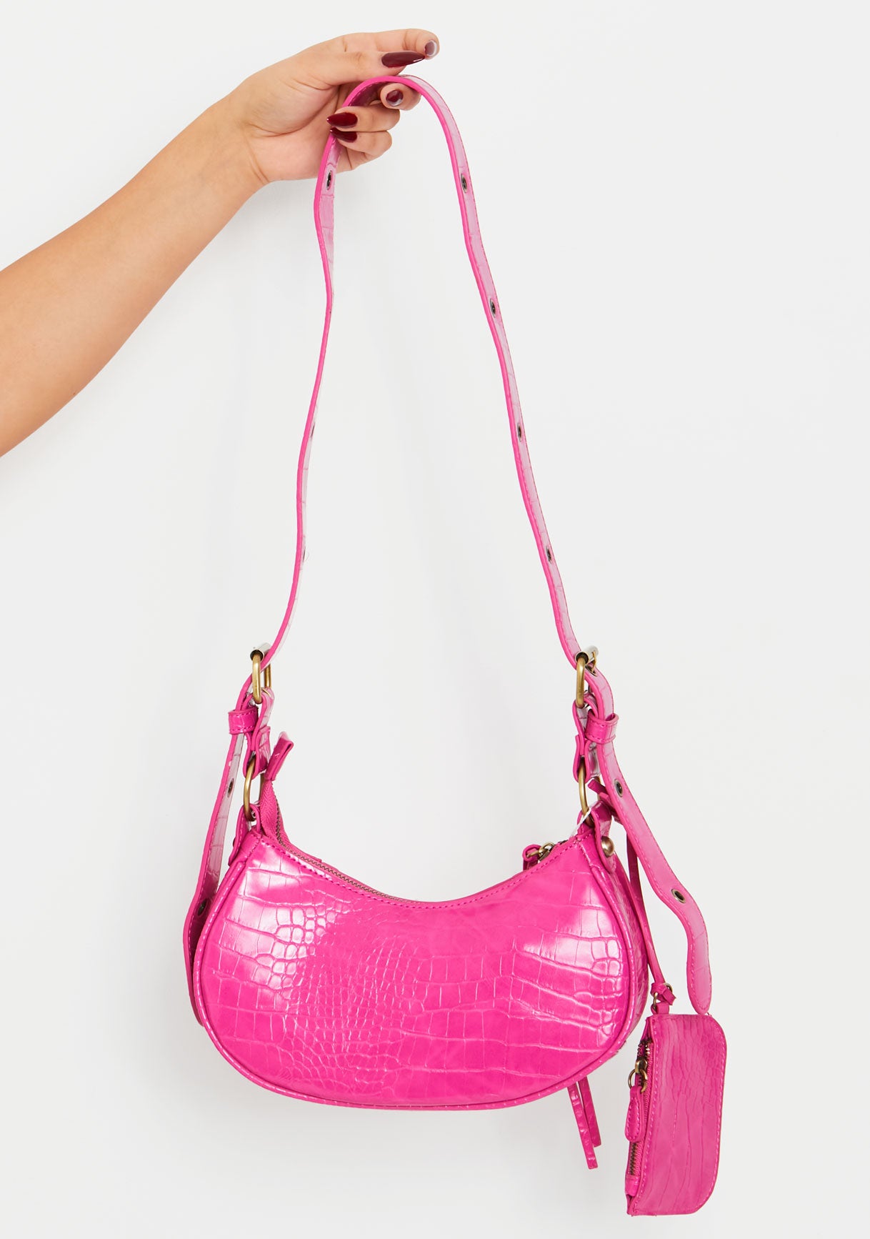 Gigi Pink Croc Faux Leather Shoulder Bag