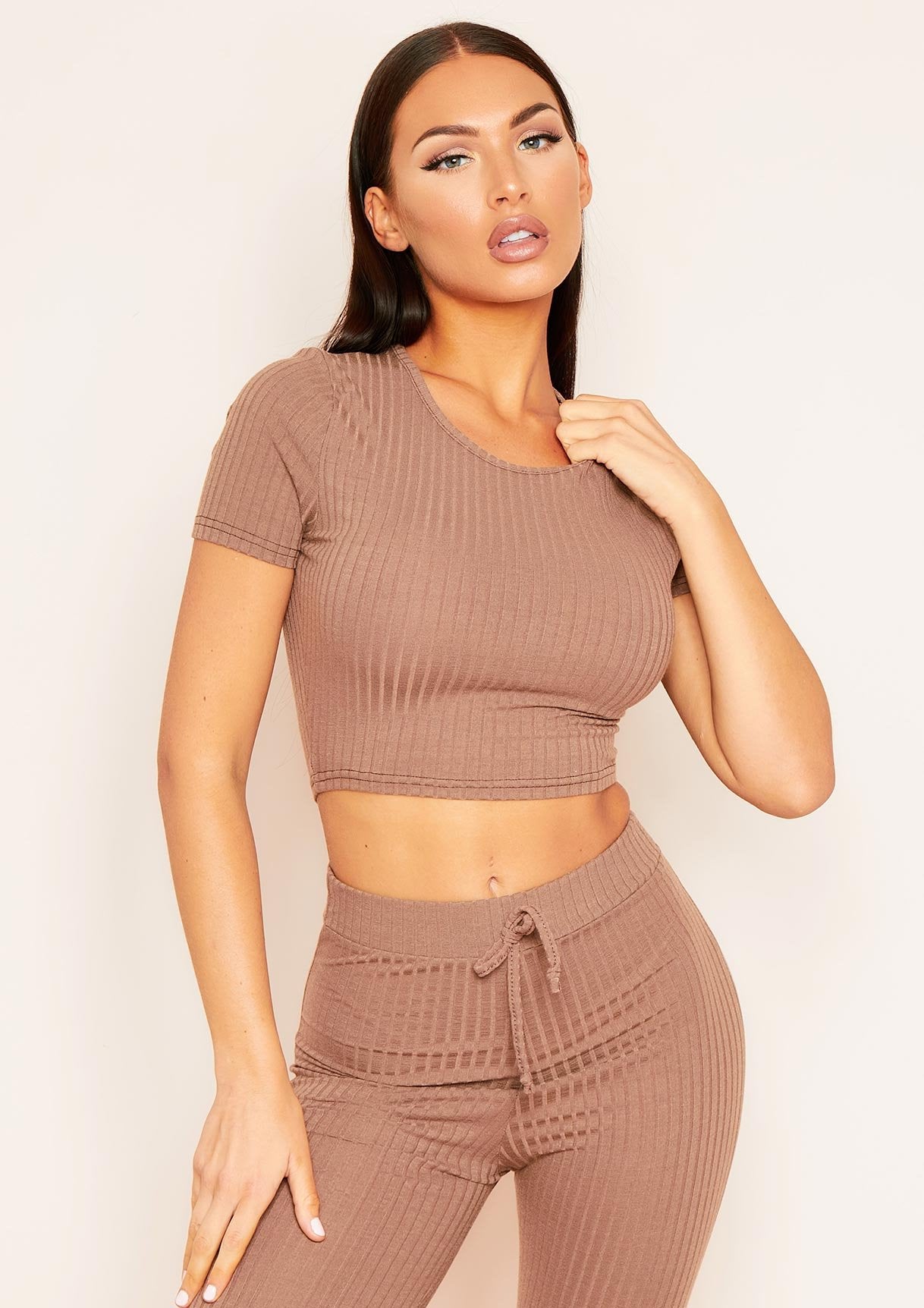 Mary Mocha Mix & Match Rib Cropped T-Shirt