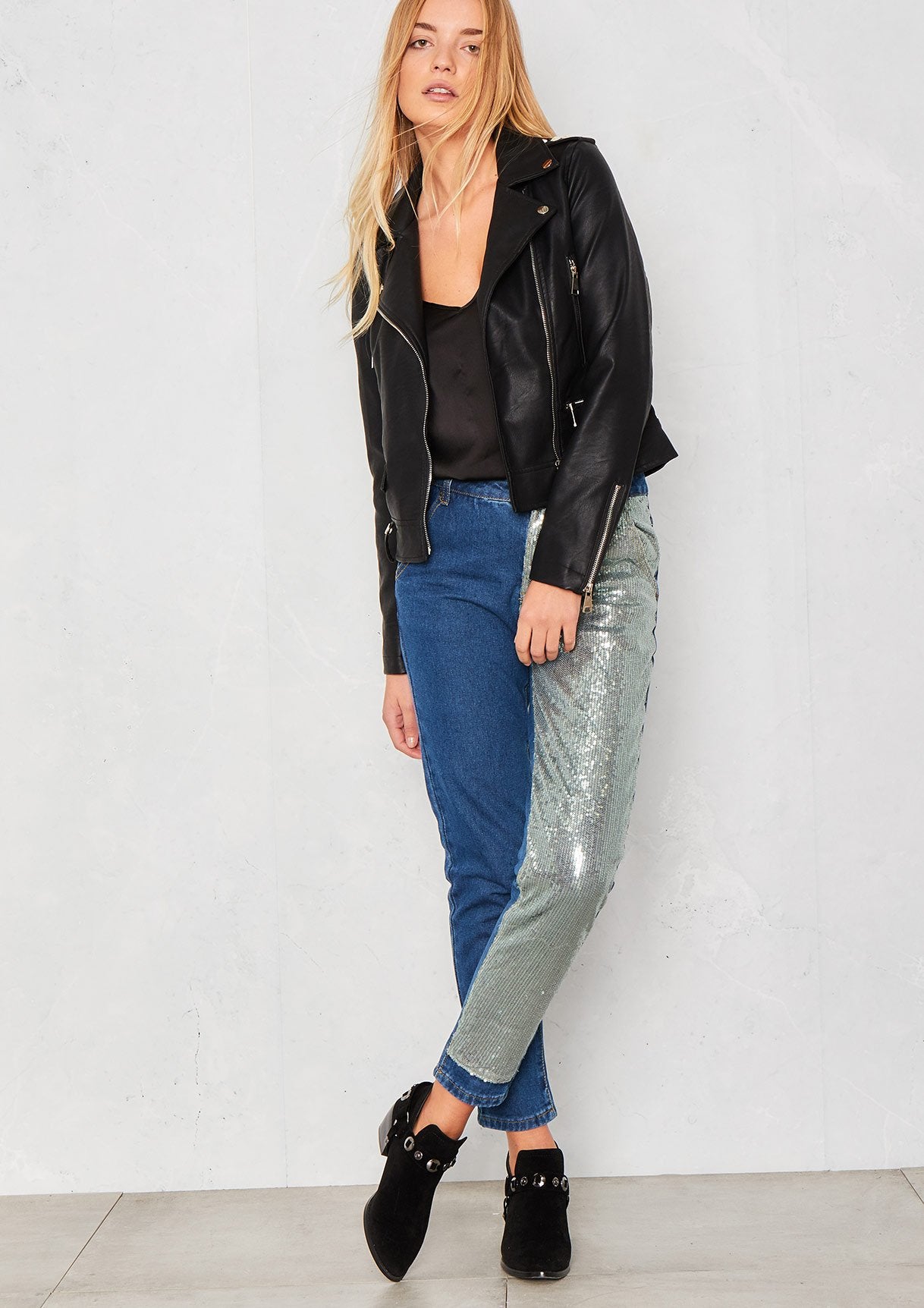 Evy Blue Denim Sequin Leg Jeans