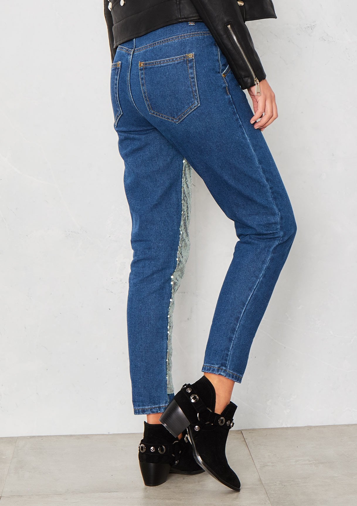 Evy Blue Denim Sequin Leg Jeans