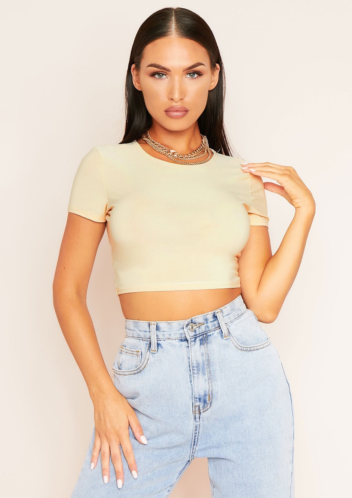 Areeta Cream Cap Sleeve Smooth Cropped T-Shirt