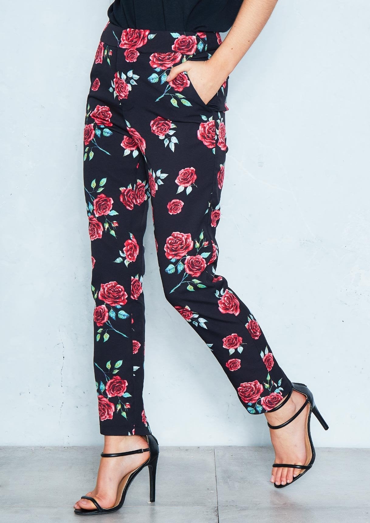 Hollie Black Floral Cigarette Trousers