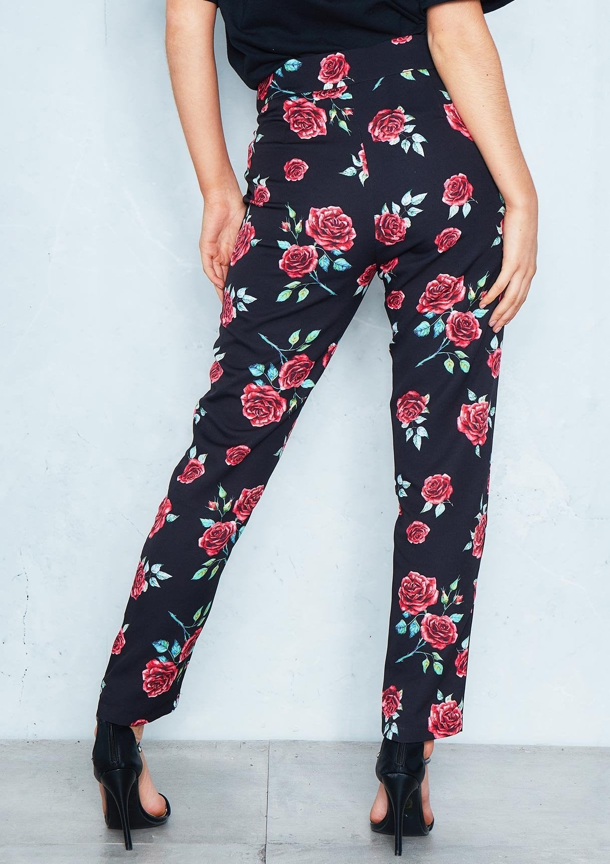 Hollie Black Floral Cigarette Trousers