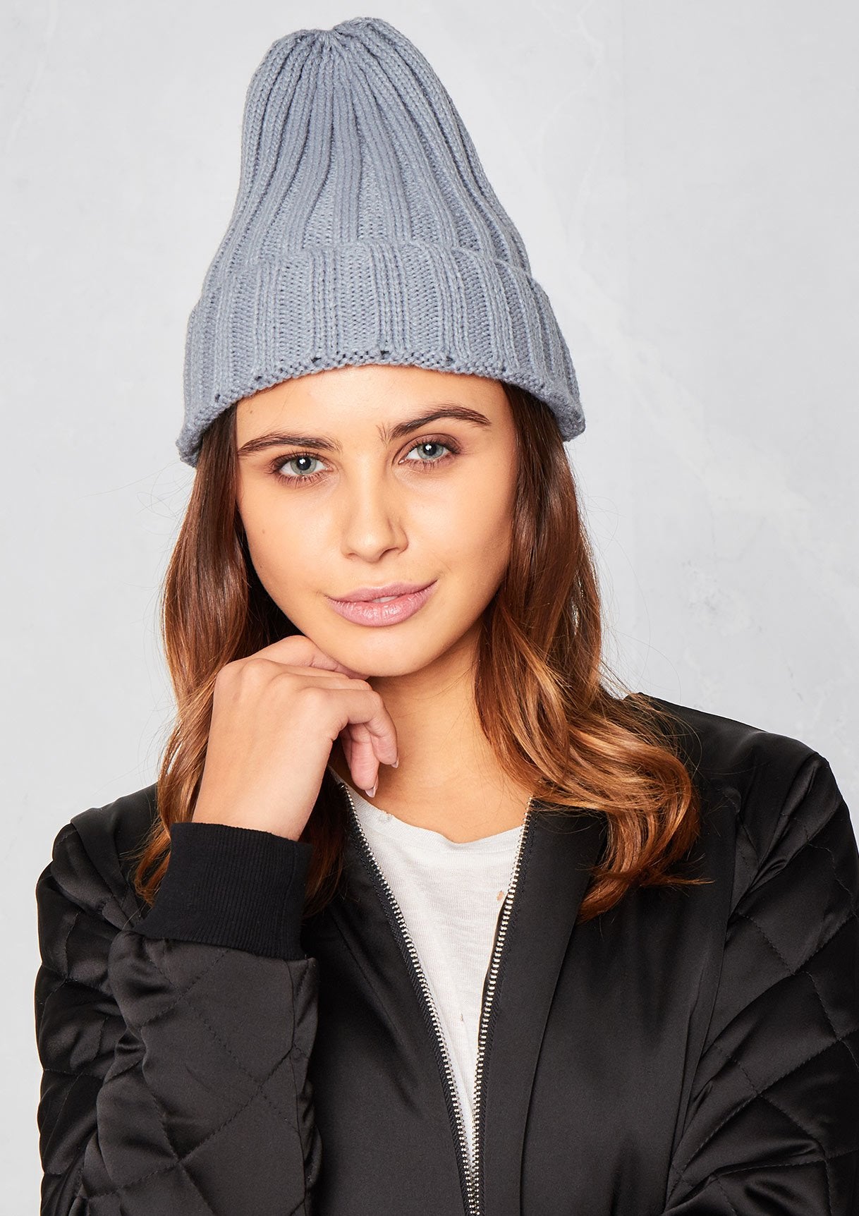 Danni Grey Plain Ribbed Beanie