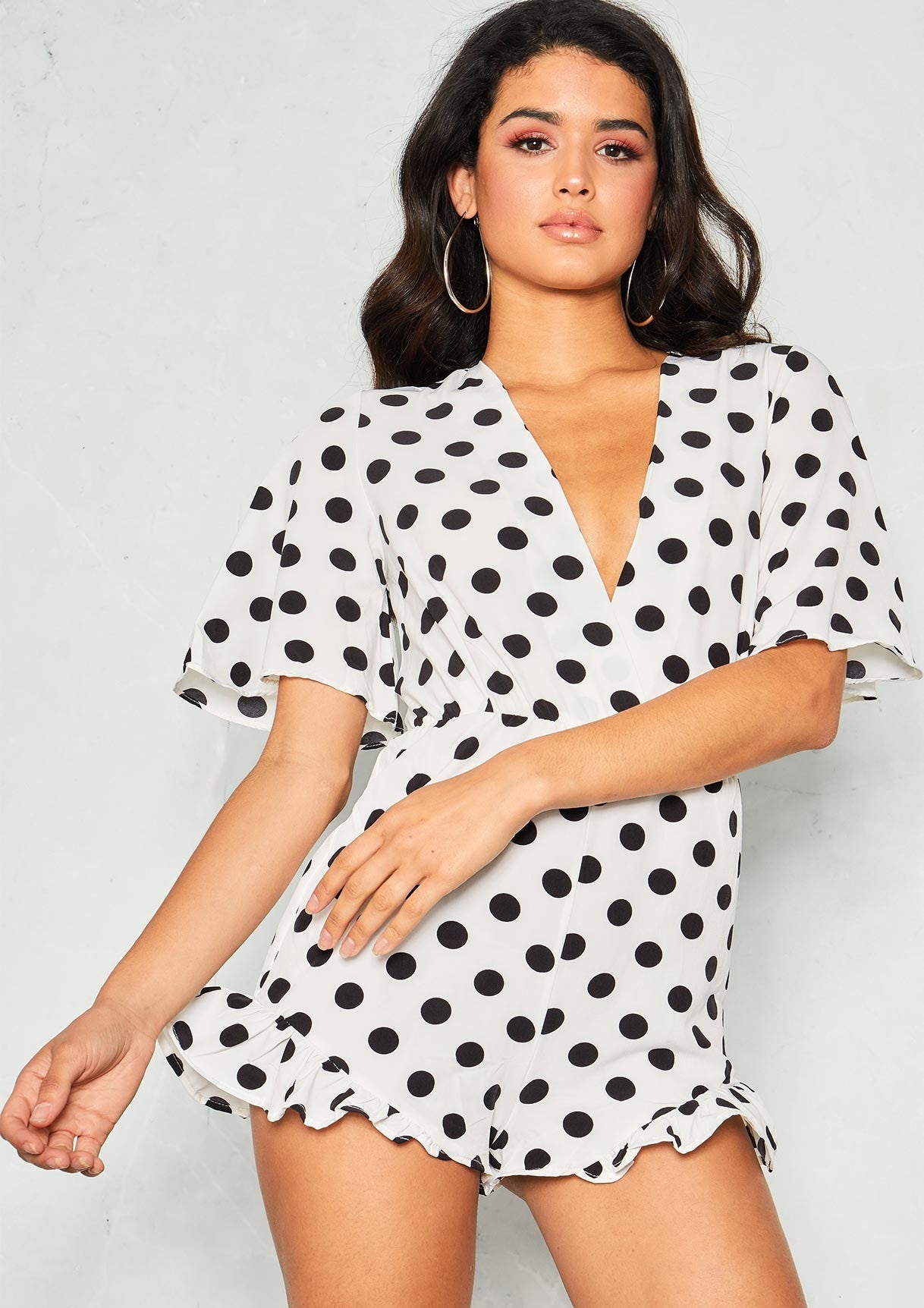 Edi White Polkadot Wrap Playsuit