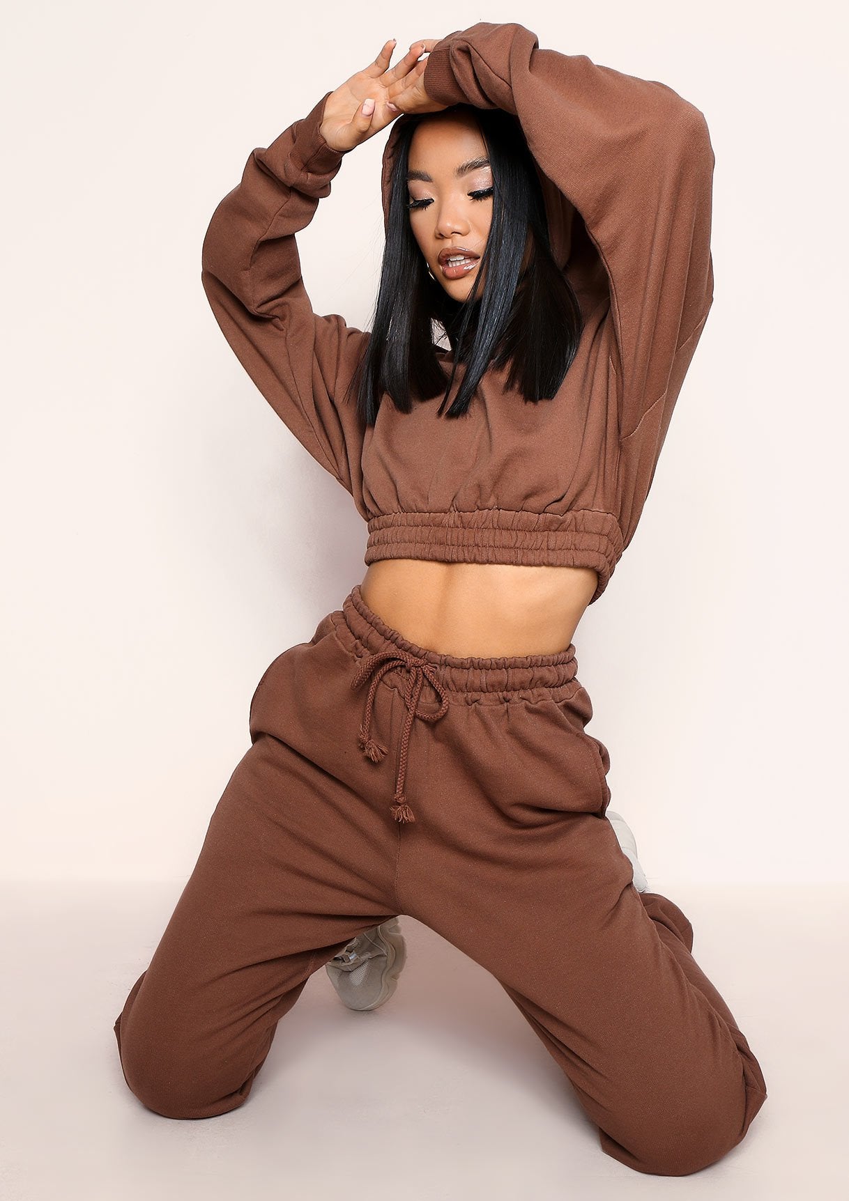 Angela Chocolate Elasticated Hem Drawstring Joggers