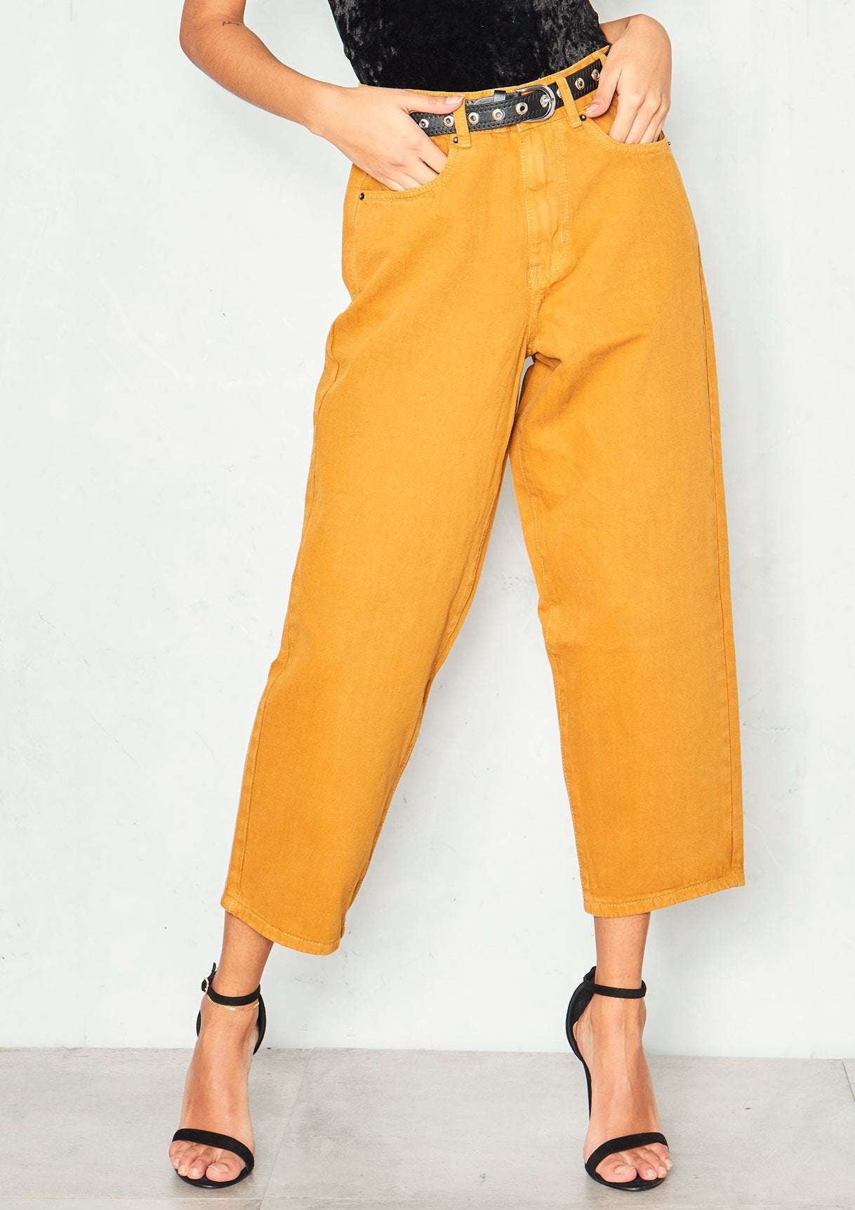 Lynne Mustard Denim Cropped Mom Jeans