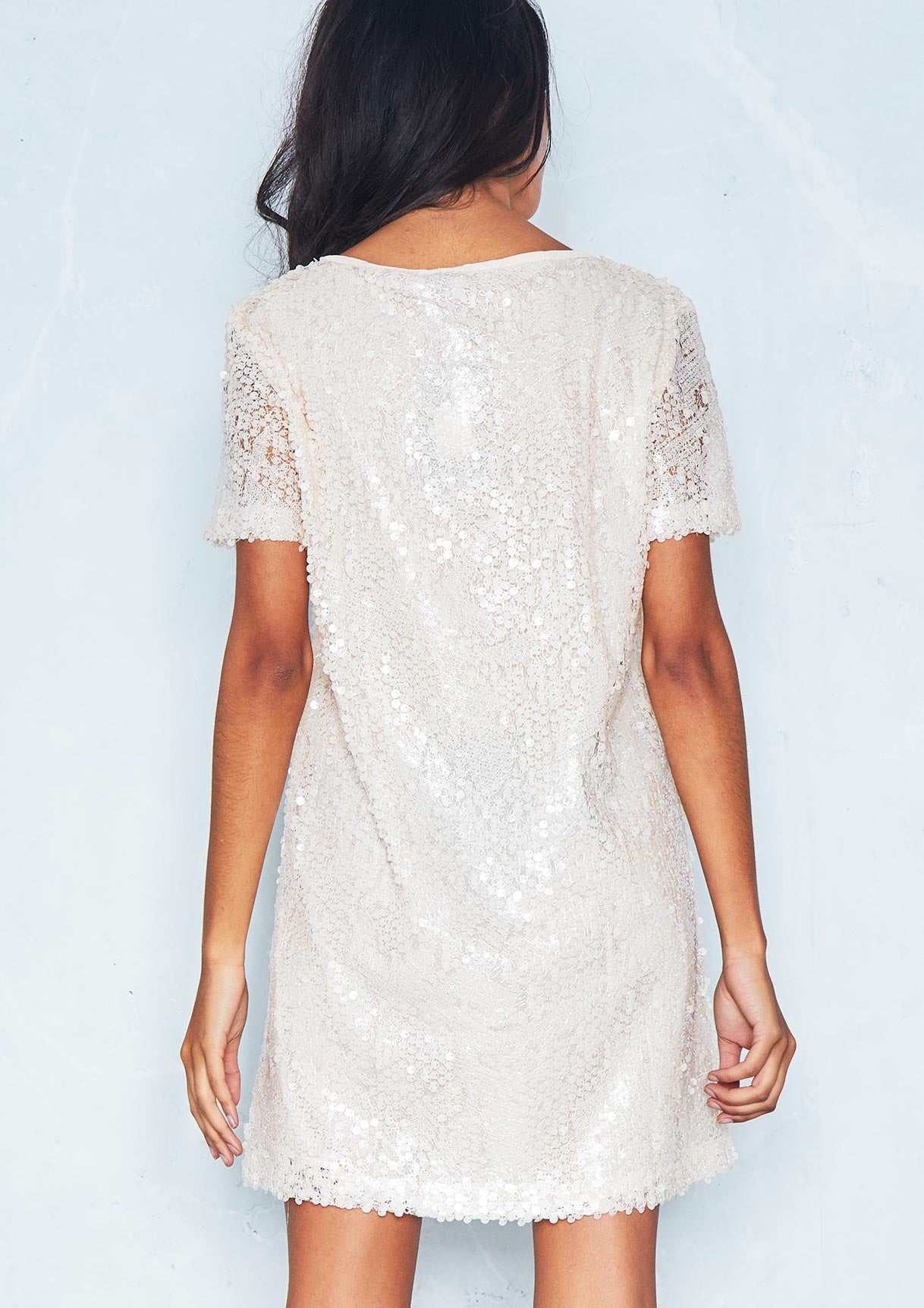 Dana Cream Embellished Shift Dress